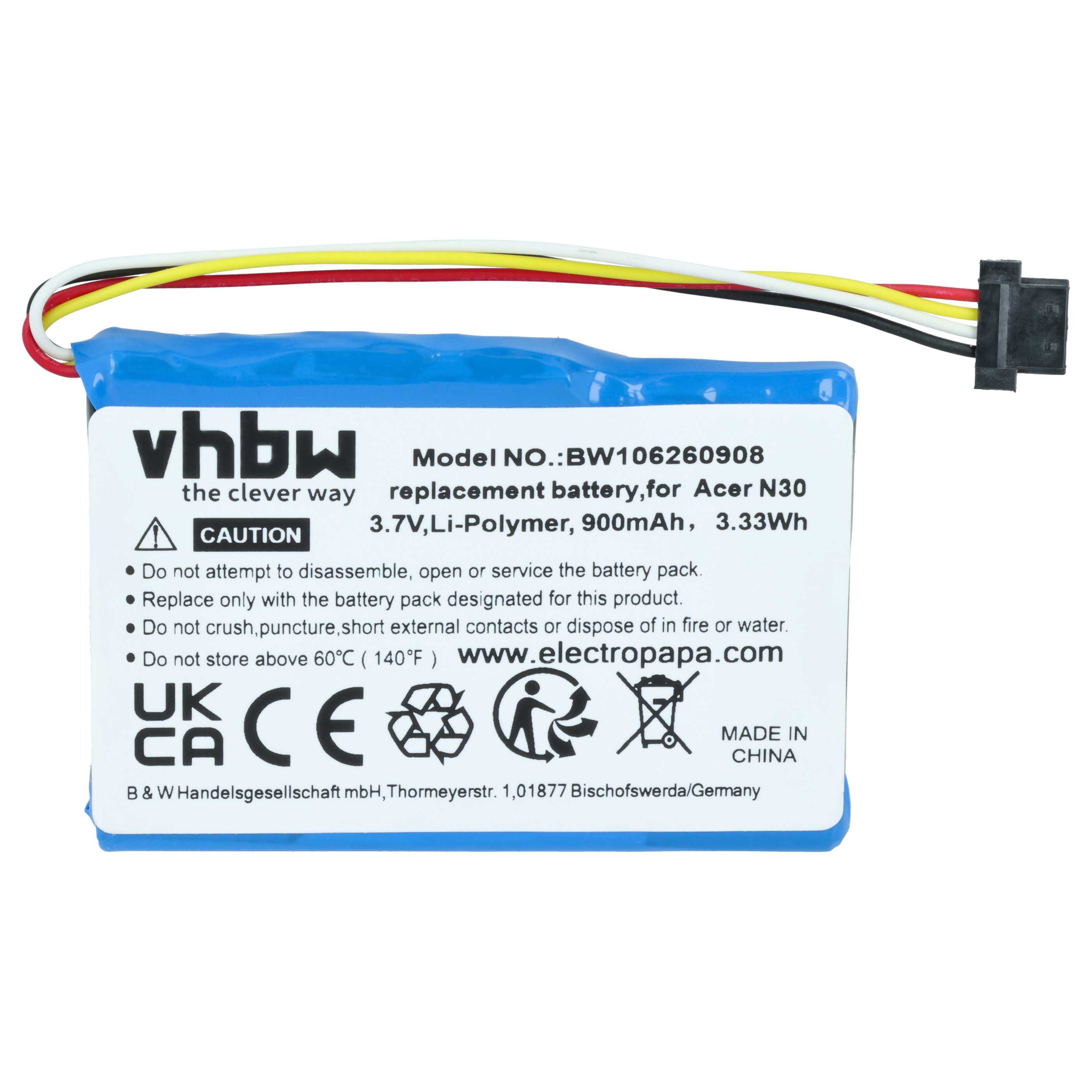 Akumulator do nawigacji GPS zamiennik Acer 20-00598-02A-EM - 900 mAh 3,7 V Li-Ion