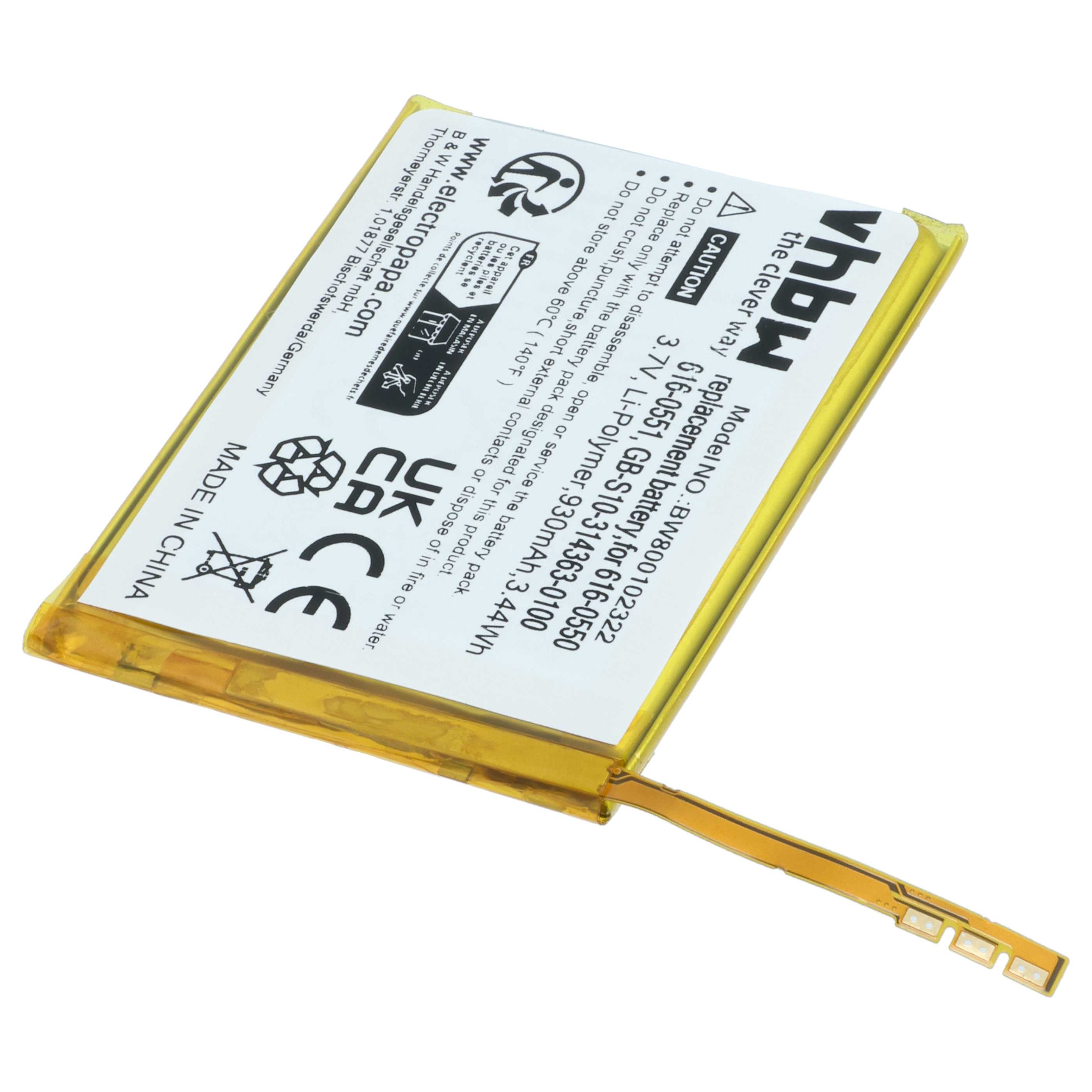MP3-Player-Akku als Ersatz für Apple 616-0551, 616-0552, 616-0550 für Apple - 930mAh 3,7V Li-Polymer