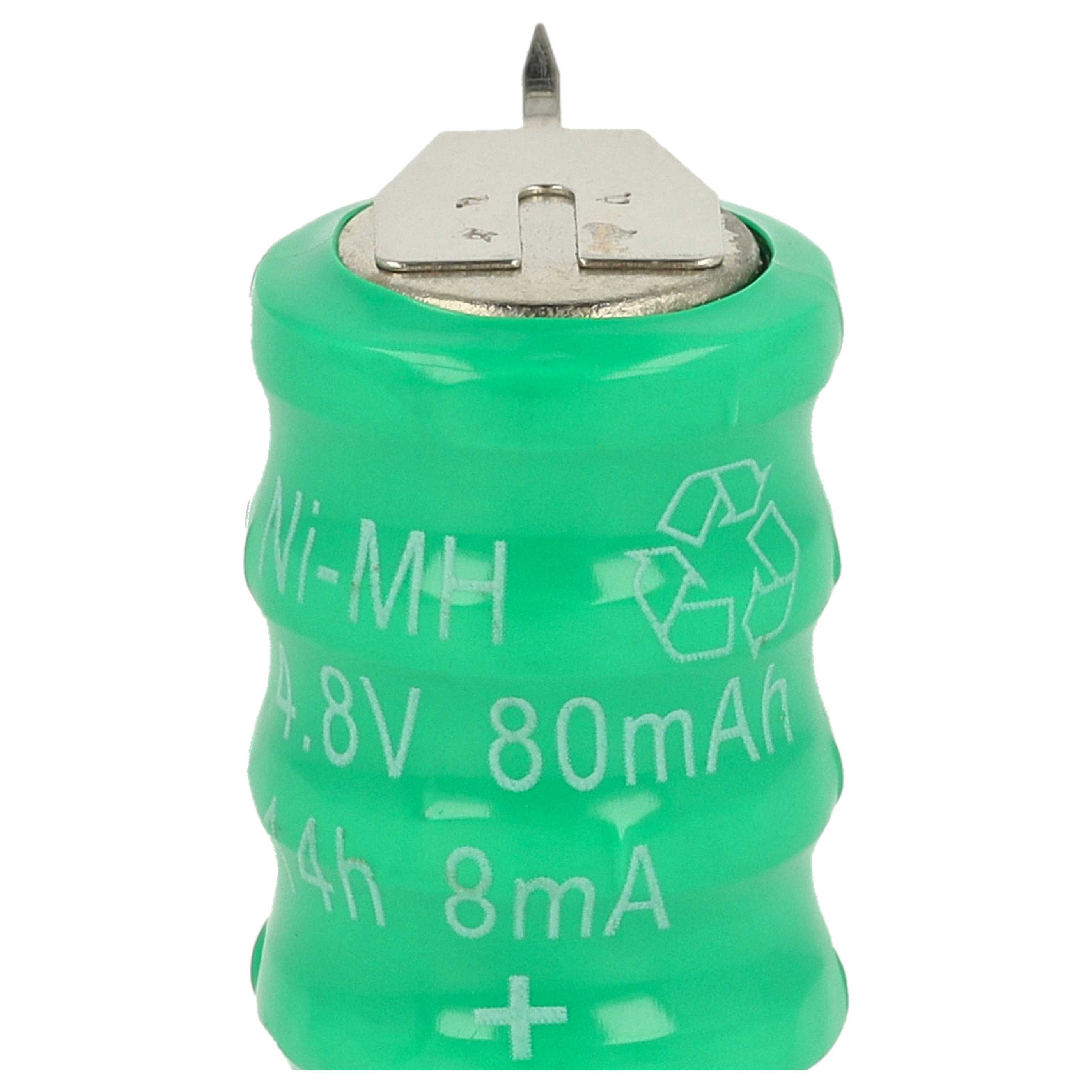 10x Button Cell Battery Type V80H 3 Pins for Model Building Solar Lamps etc. - 80 mAh 4.8 V NiMH