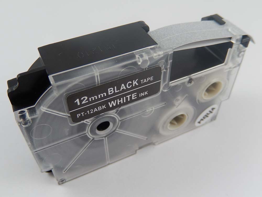 Label Tape as Replacement for Casio XR-12ABK1, XR-12ABK - 12 mm White to Black