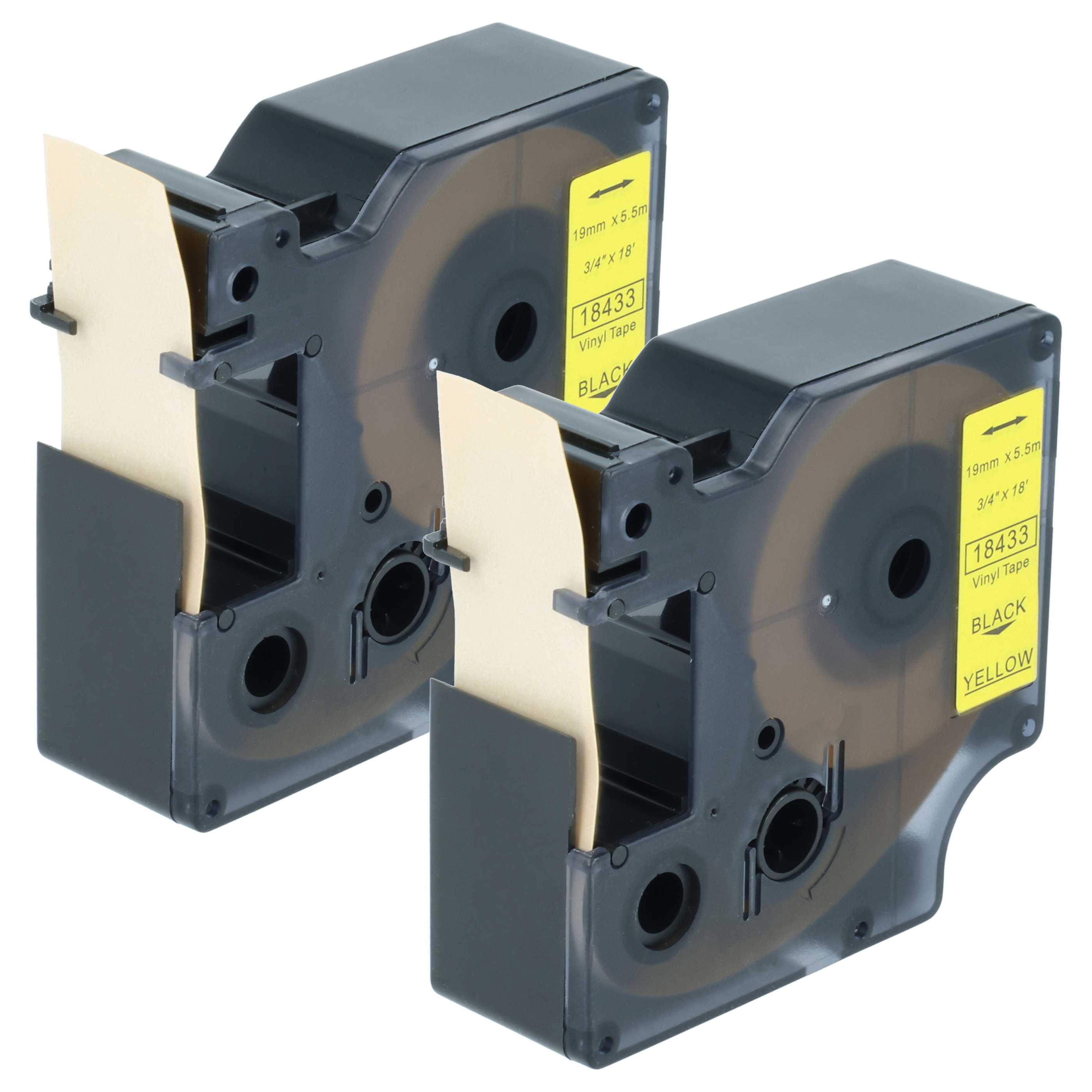 2x Label Tape replaces Dymo 18433 - 19 mm Black to Yellow, Vinyl