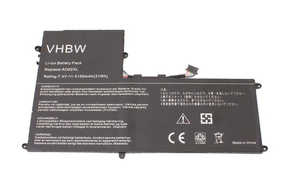 Batería reemplaza HP AO02XL, 728558-005 para tablet, Pad HP - 4150 mAh 7,4 V Li-poli