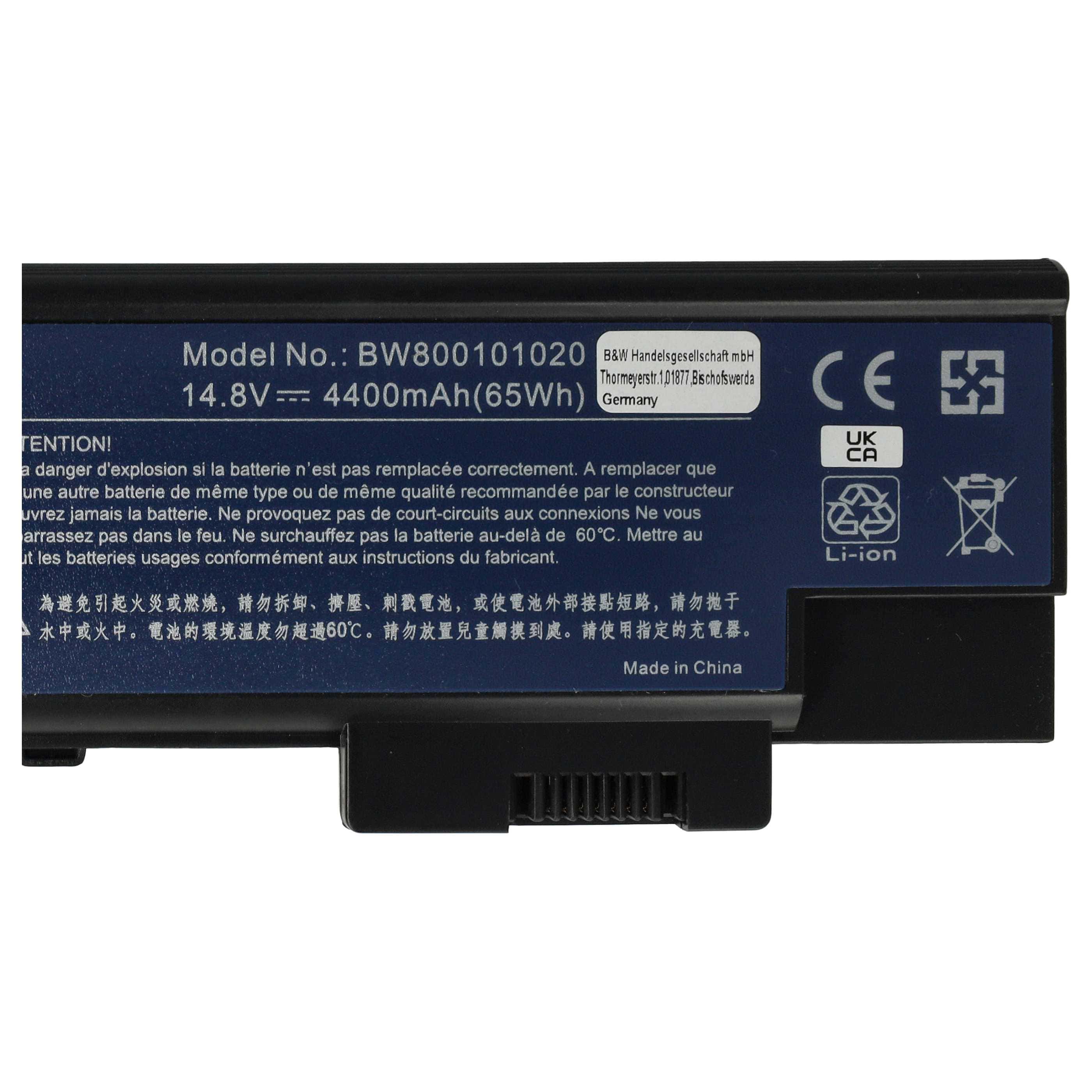 Akumulator do laptopa zamiennik Acer 4UR18650F-2-QC218, 3UR18650Y-2-QC236 - 4400 mAh 14,8 V Li-Ion, czarny