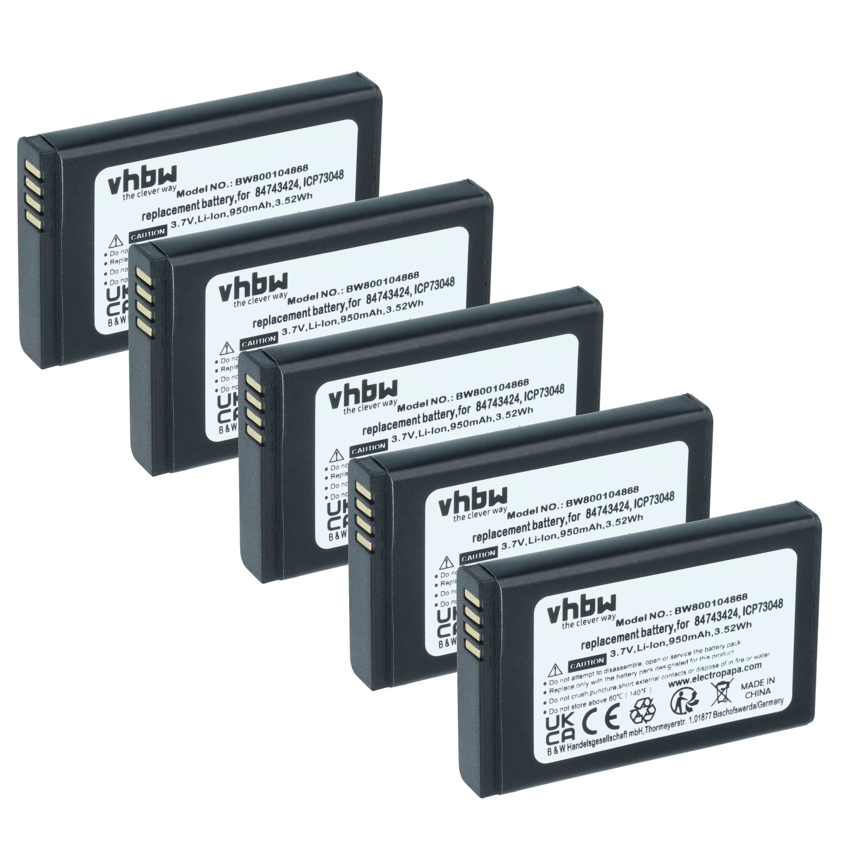 5x Batteries remplace Polycom / Spectralink 84743424, 84743428 pour téléphone Agfeo - 950mAh 3,7V Li-ion