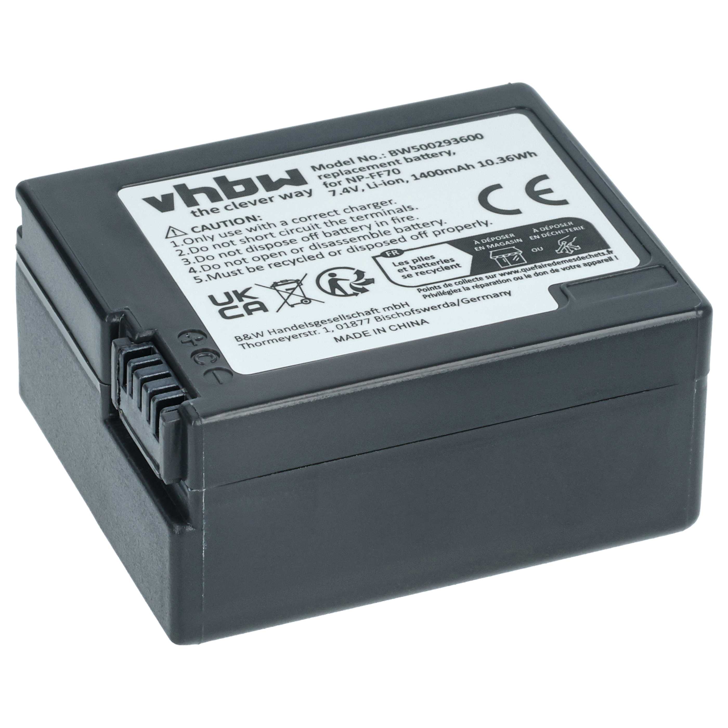 2x Akku für Sony wie NP-FF70 / NP-FF71,7.4V,1400mAh