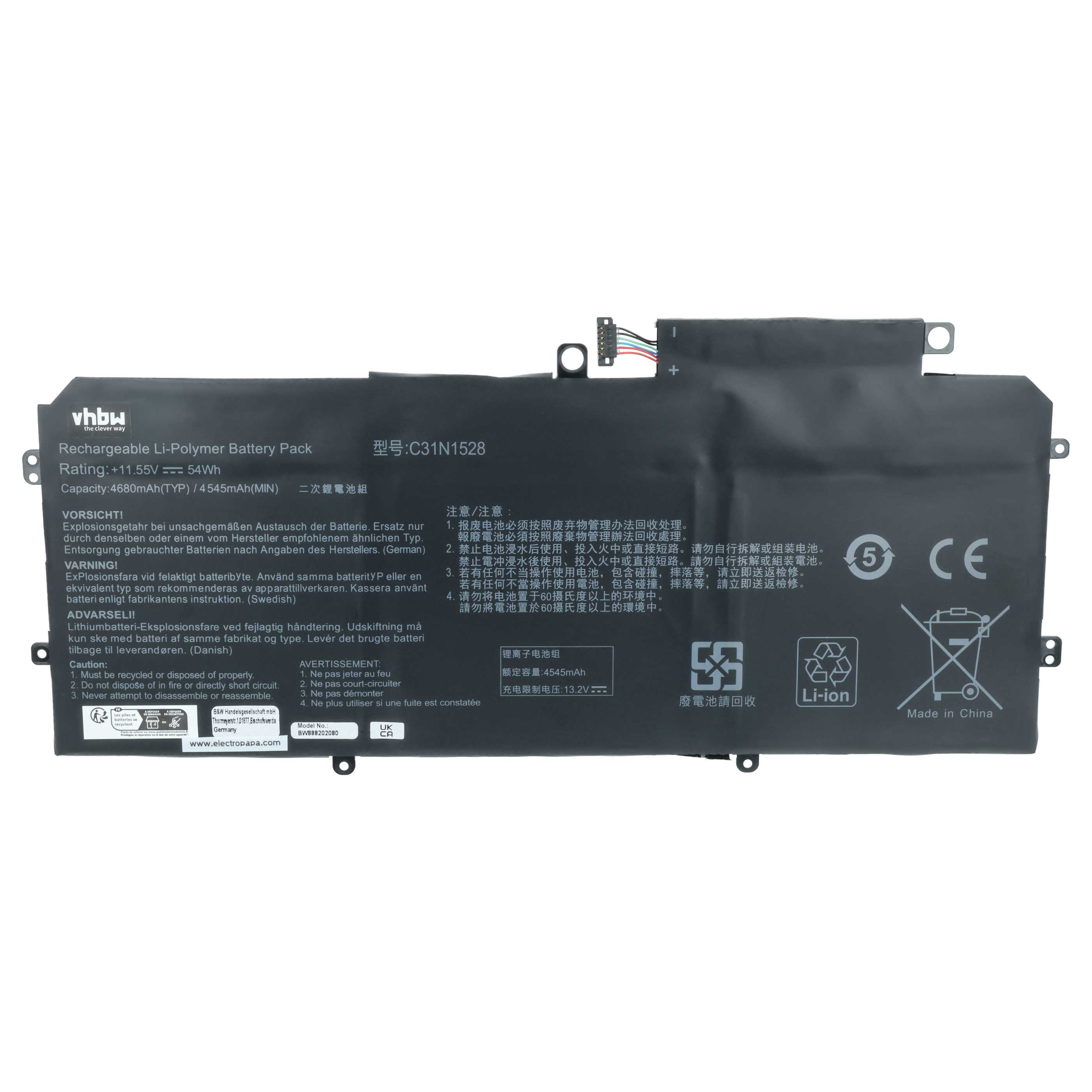 Akumulator do laptopa zamiennik Asus 0B200-02080000, C31N1538, C31Pq9H - 4680 mAh 11,55 V LiPo, czarny