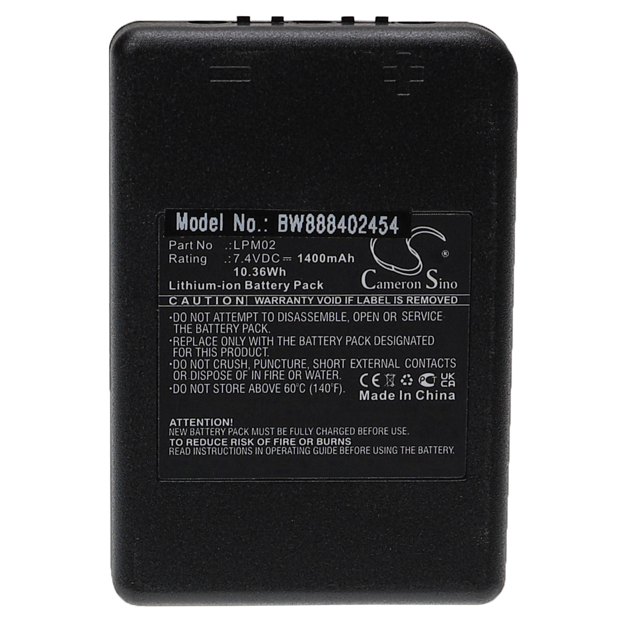 Batterie remplace Autec R0BATT00E08A0, LPM02 pour télécomande industrielle - 1400mAh 7,4V Li-ion