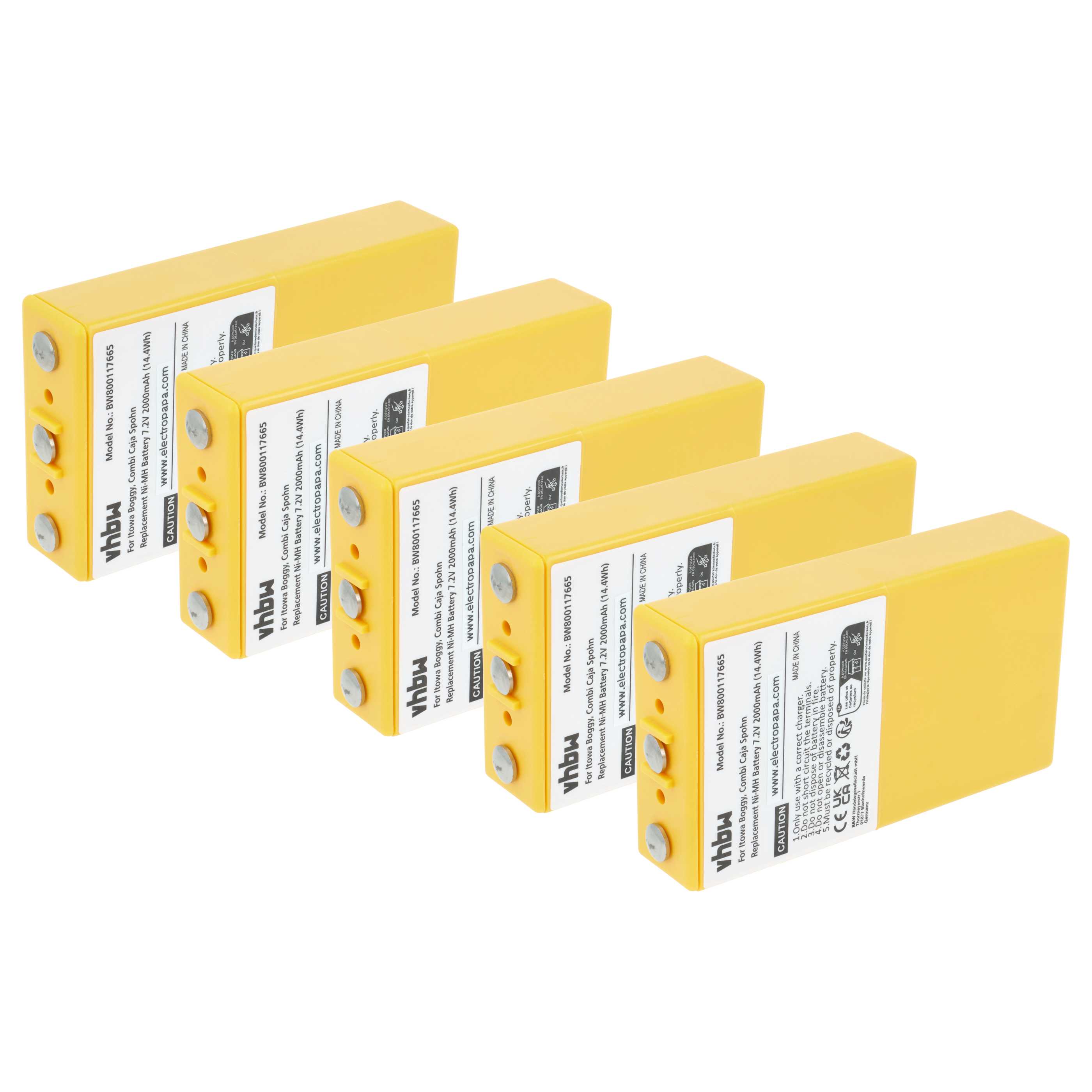 Battery (5 Piece) as Replacement for Itowa 26.105, BT7216MH, BT7216 Remote Control - 2000 mAh 7.2 V NiMH