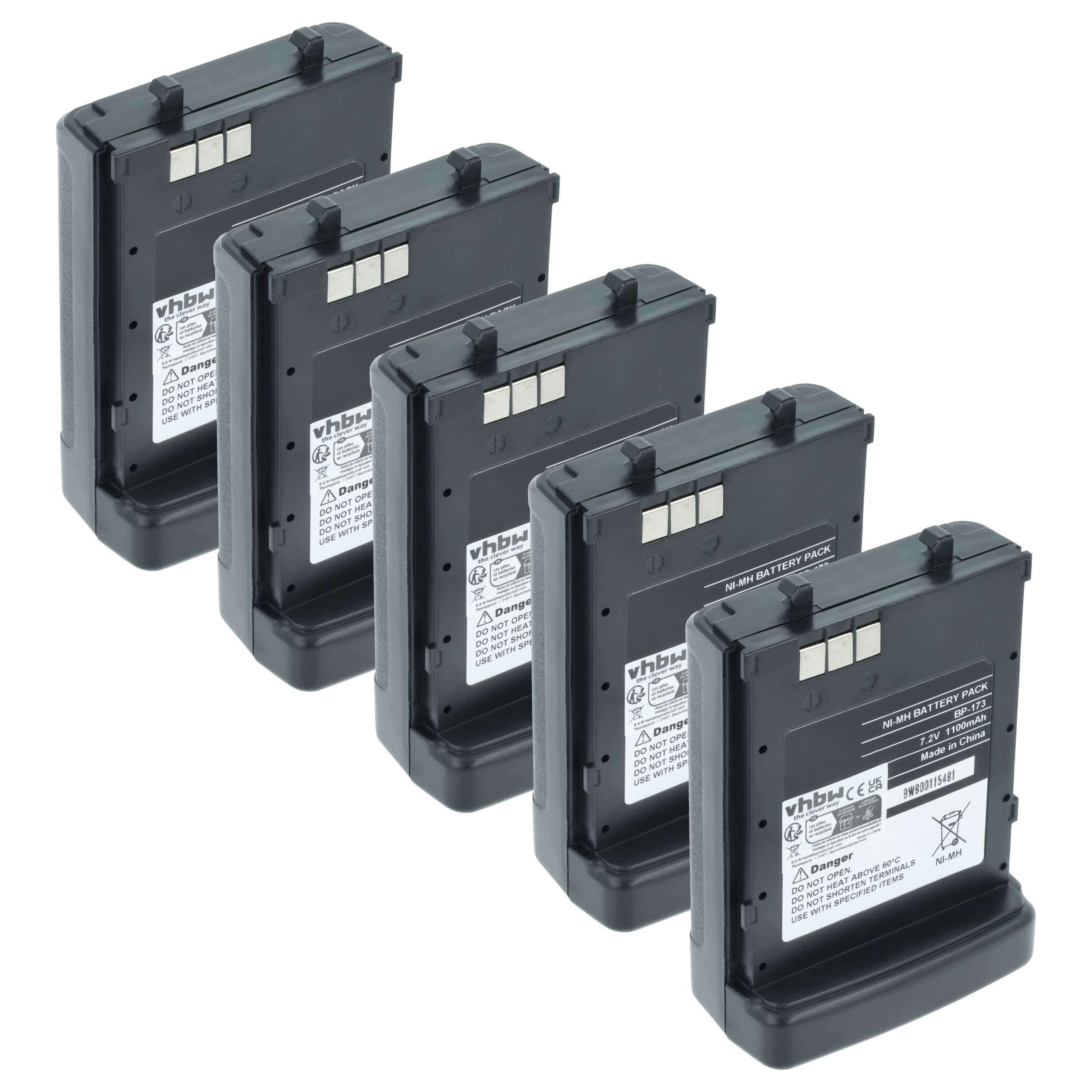 Radio 5x Battery replaces Icom BP-173, BP-180H, BP-180 - 1100 mAh 7.2 V NiMH