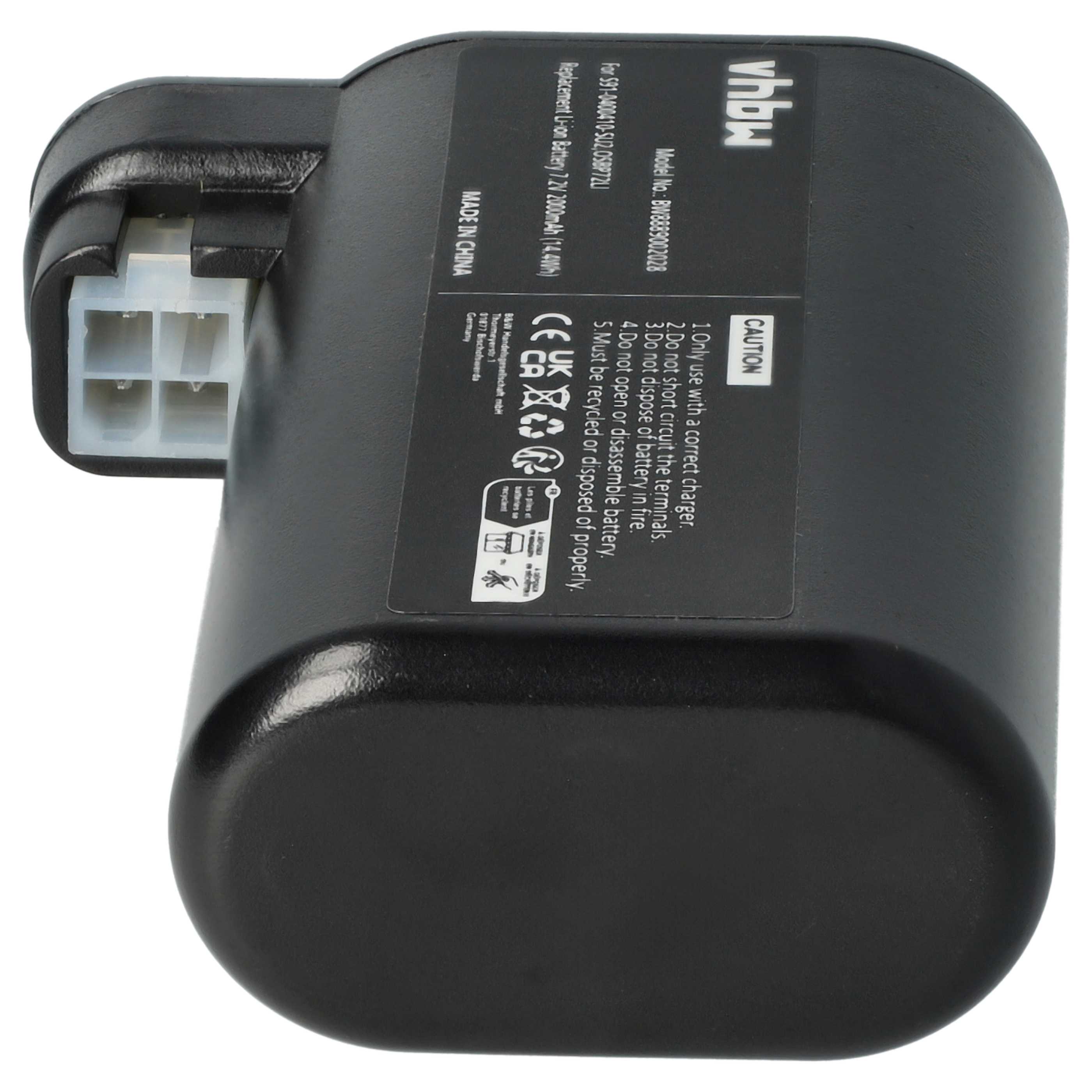 2x Battery replaces AEG S91-0400410-SU2, OSBP72LI for Electrolux etc. 2000mAh, 7.2V, Li-Ion