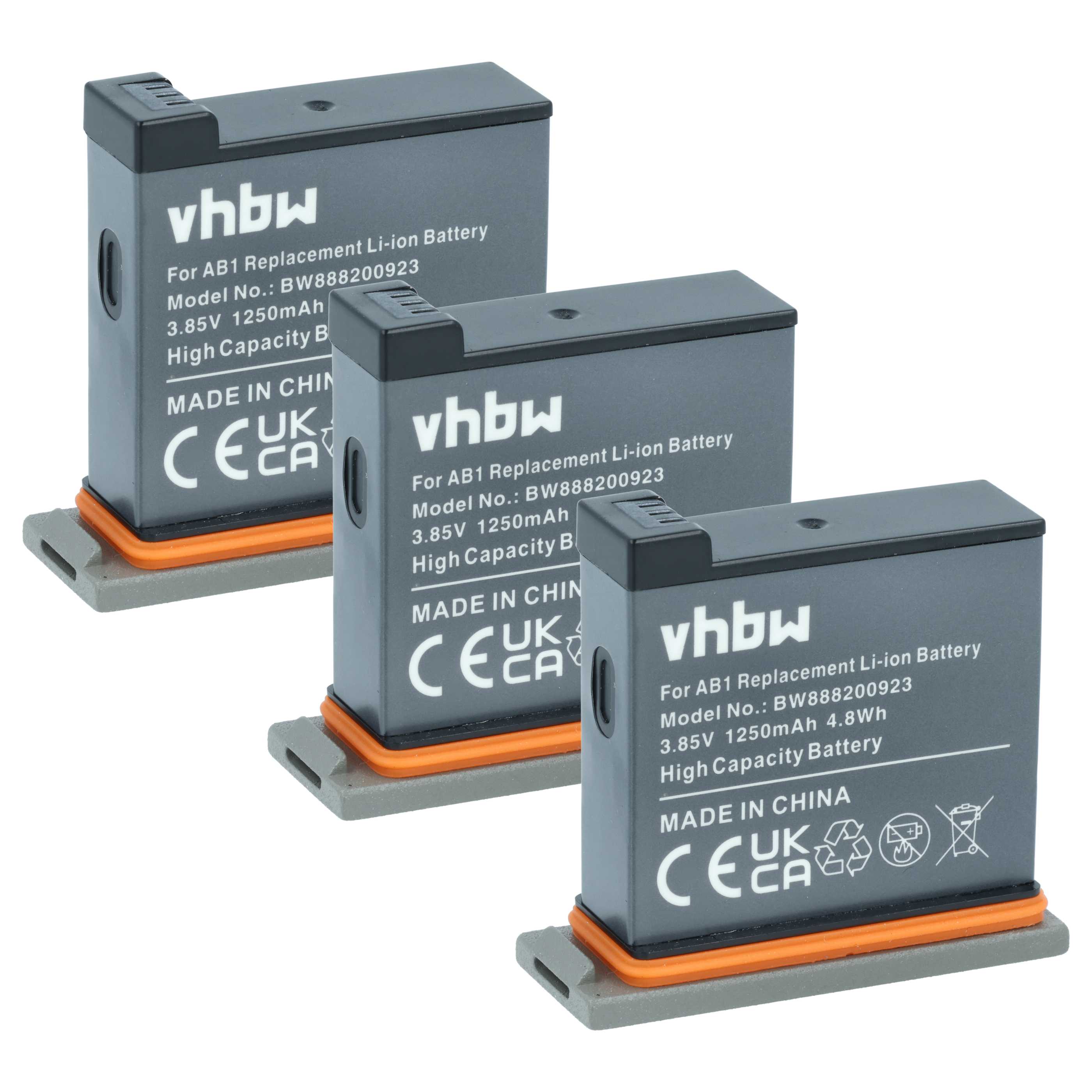 3x Battery replaces DJI AB1 - 1250mAh, 3.85V, Li-Ion