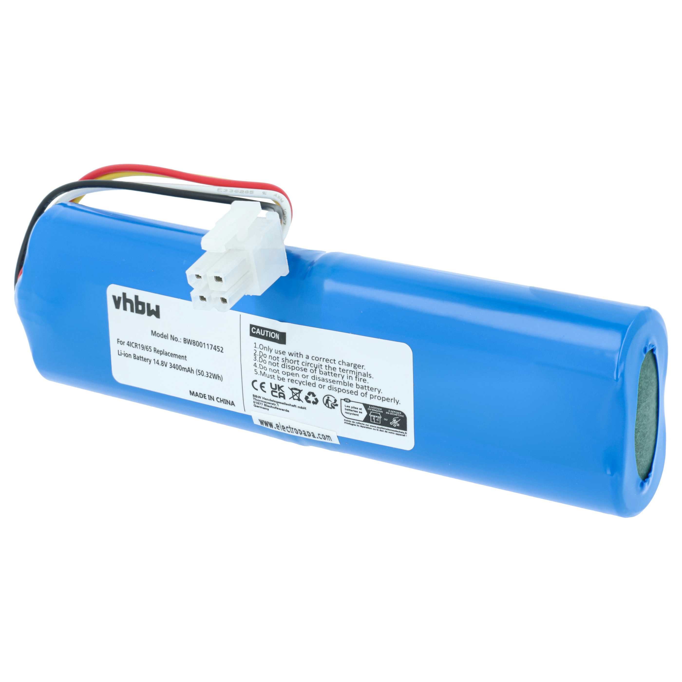 Battery replaces Philips 4ICR19/65, CP0111/01 for Philips 3400mAh, 14.8V, Li-Ion
