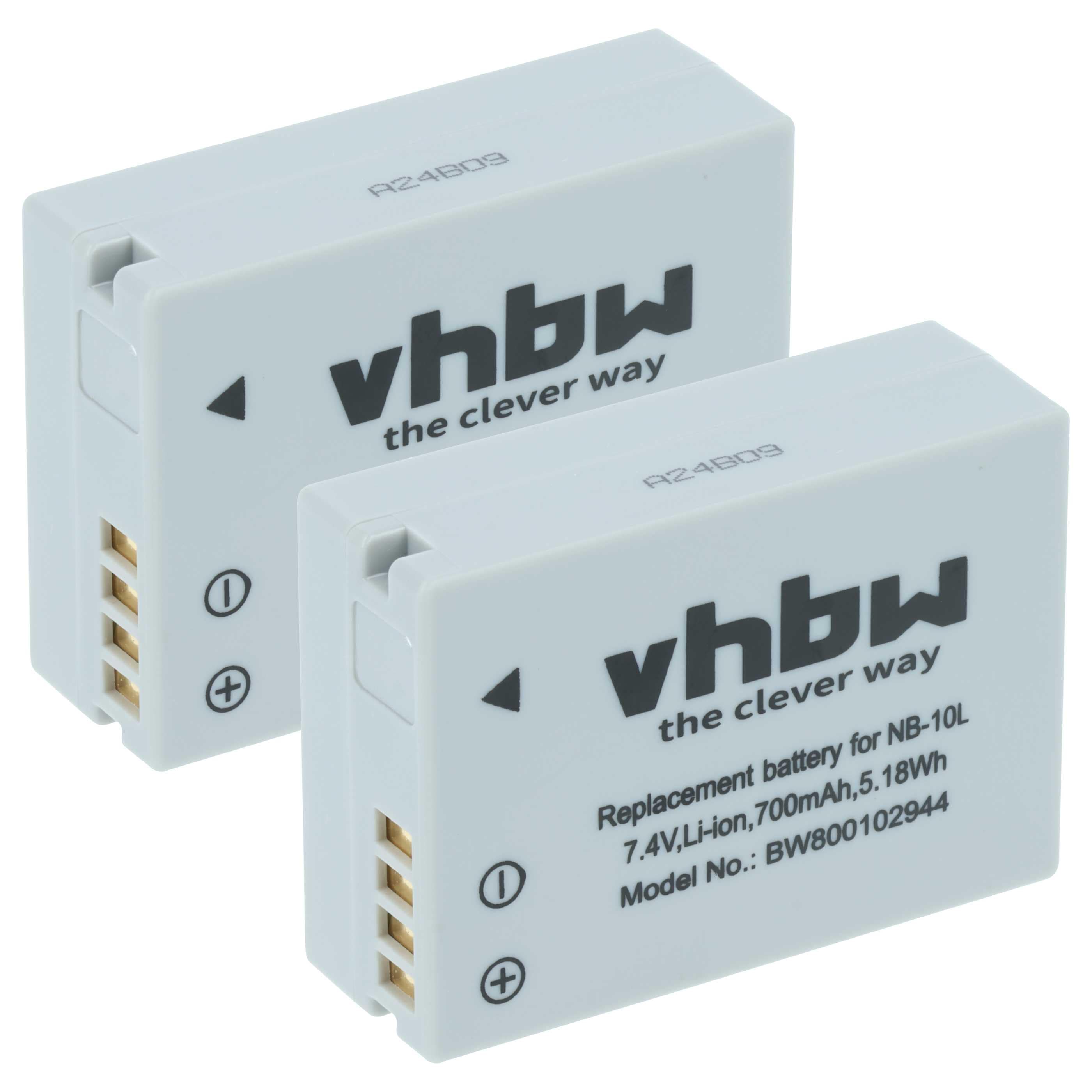 2x Battery replaces Canon NB-10L - 700mAh, 7.4V, Li-Ion