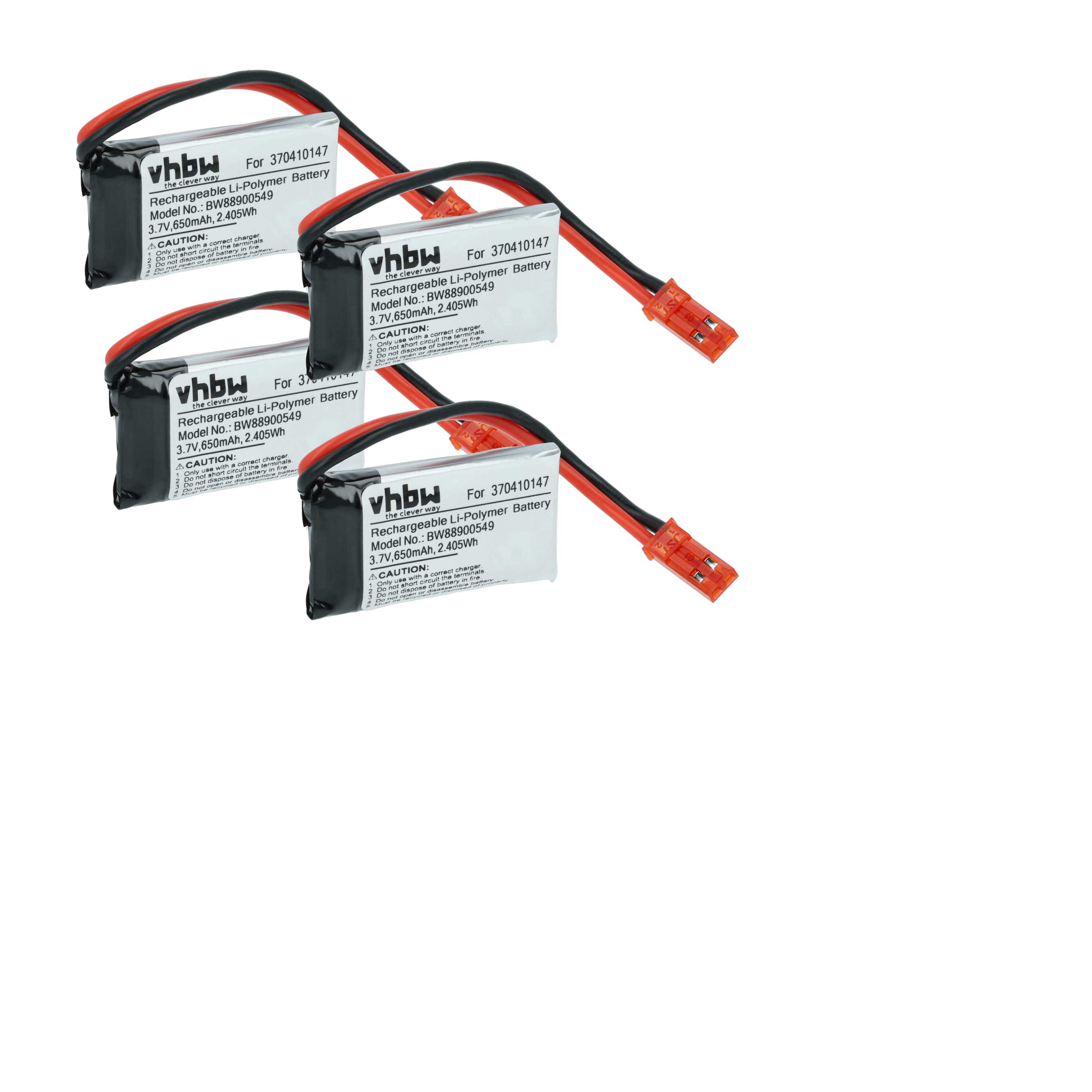 Batterie (4 pcs.) remplace Carrera 370410147 modèle radio-télécommandé - 650mAh 3,7V Li-polymère, JST BEC
