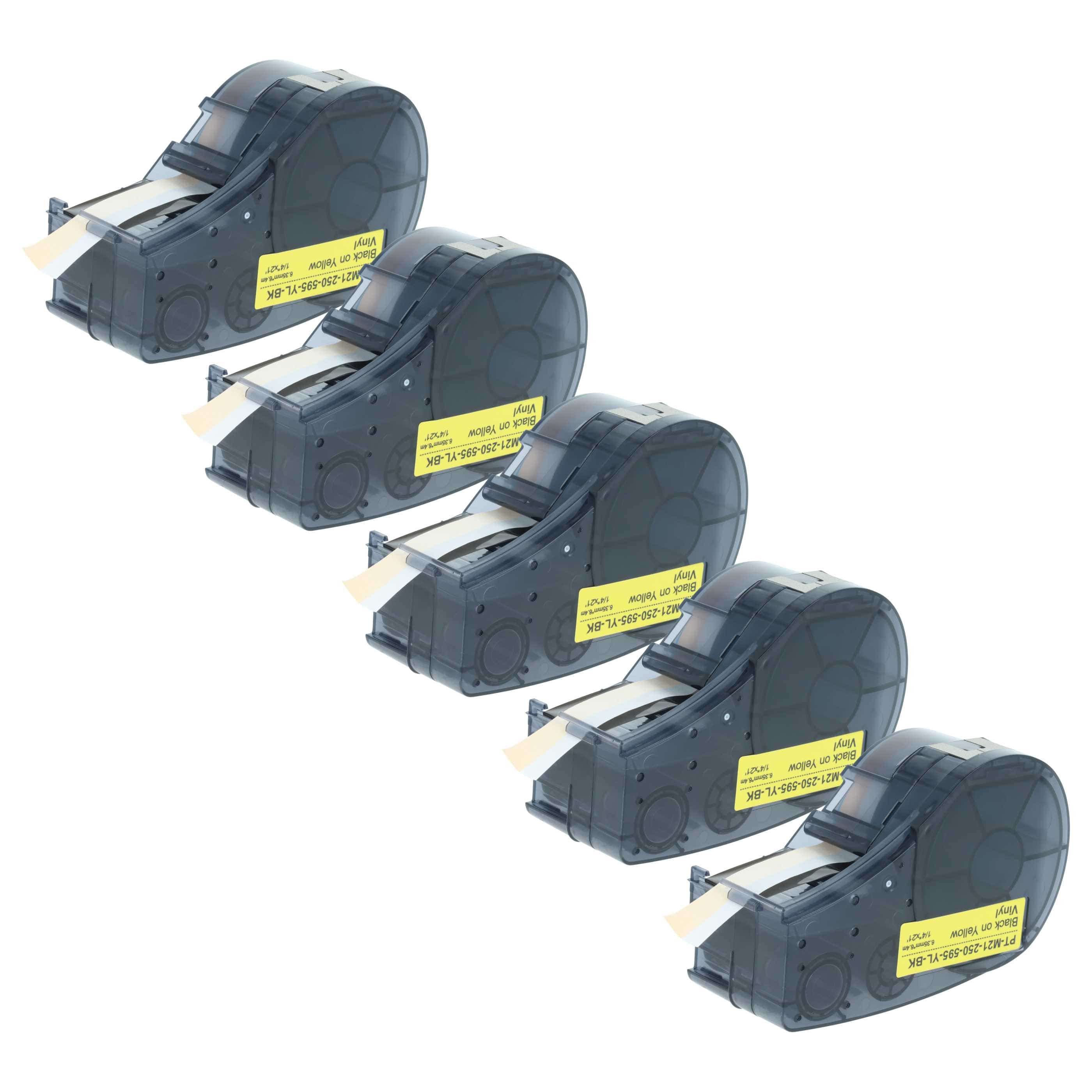5x Schriftband als Ersatz für Brady M21-250-595-YL 6,35mm Schwarz auf Gelb, Vinyl