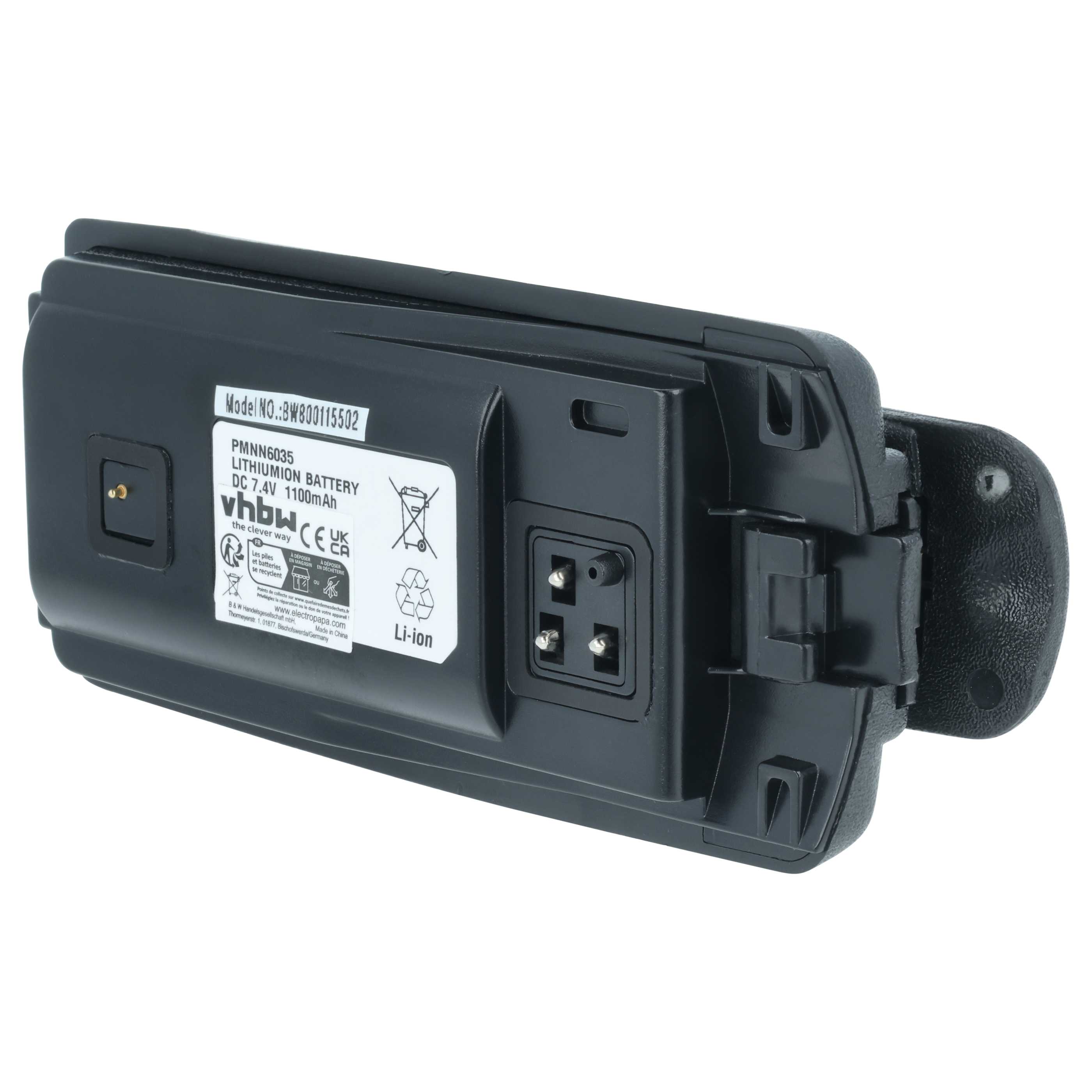 Radio Battery replaces Motorola PMNN6035, 6080384X65, RLN6305, RLN6305B - 1100 mAh 7.4 V Li-Ion + Belt Clip