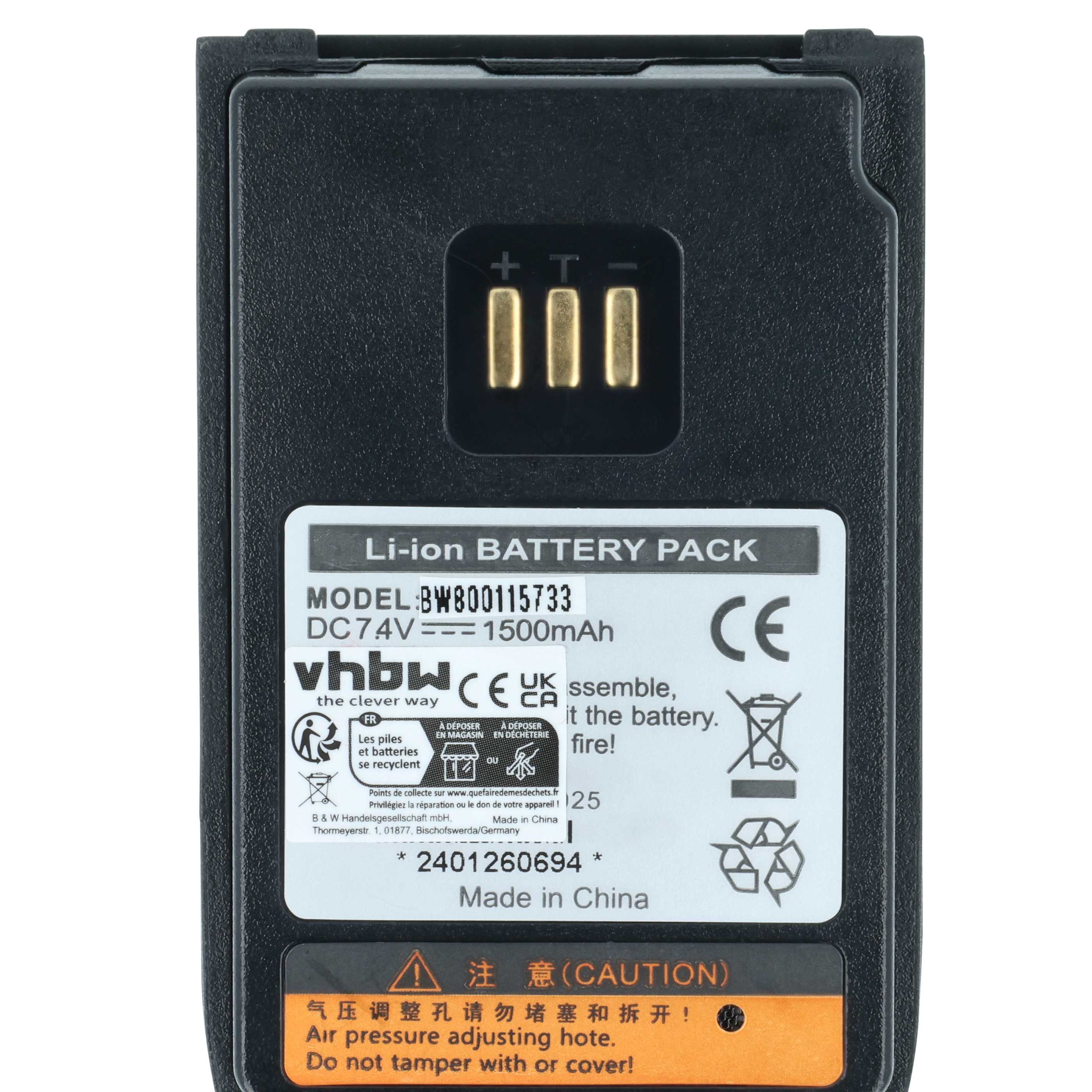 Radio 2x Battery replaces Hyt / Hytera BL1502, BL2010 - 1500 mAh 7.4 V Li-Ion