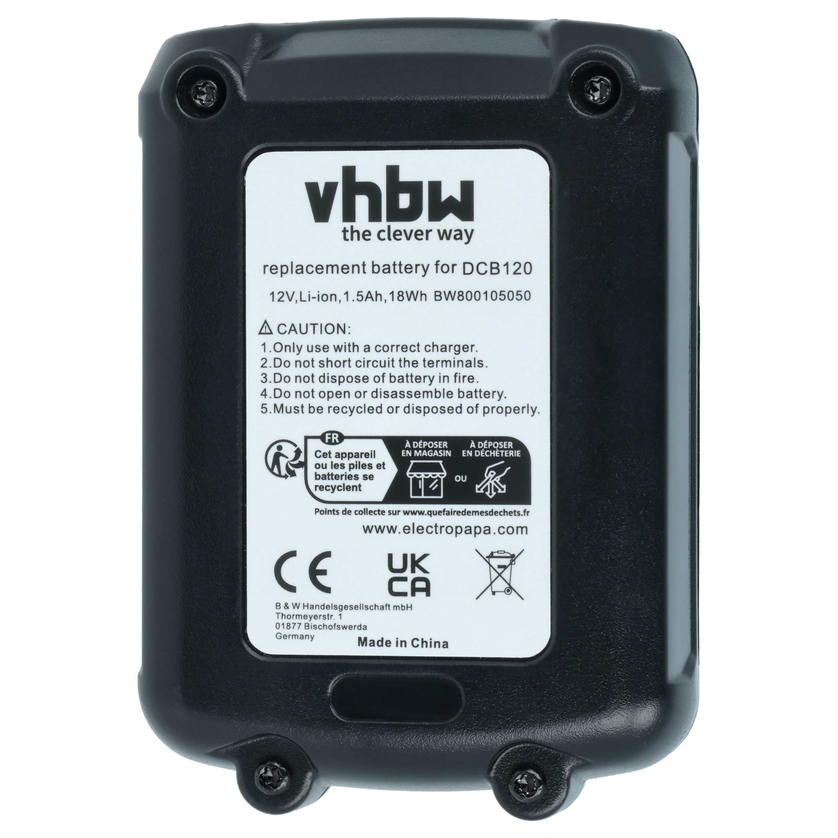 Akku (2x Stück) 12V als Ersatz für Dewalt DCB127, DCB125, DCB123, DCB121, DCB120 - 1,5Ah, Li-Ion