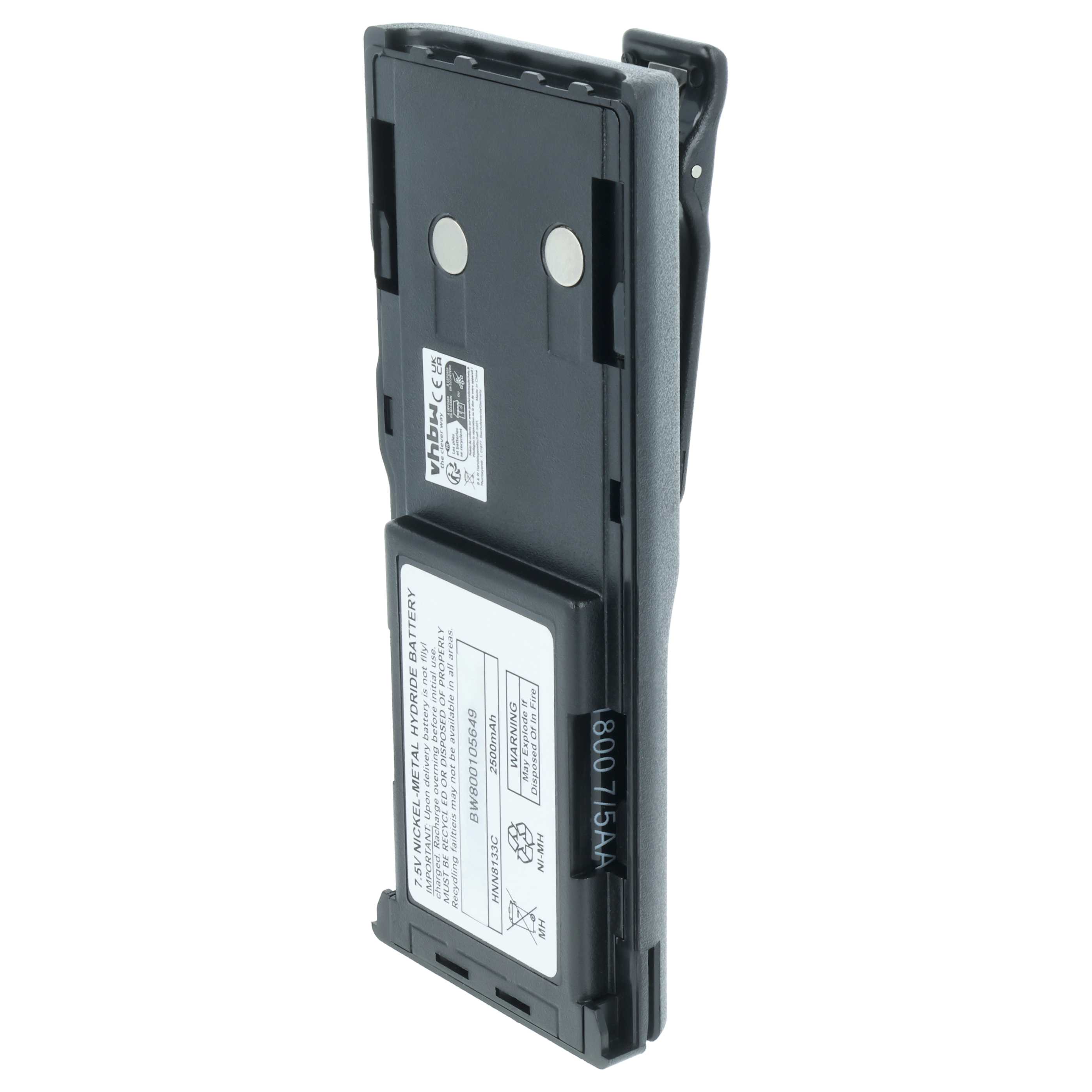 Radio 5x Battery replaces Motorola HNN8133C, HNN9628A, HNN8308A, HNN9628 - 2500 mAh 7.5 V NiMH + Belt Clip