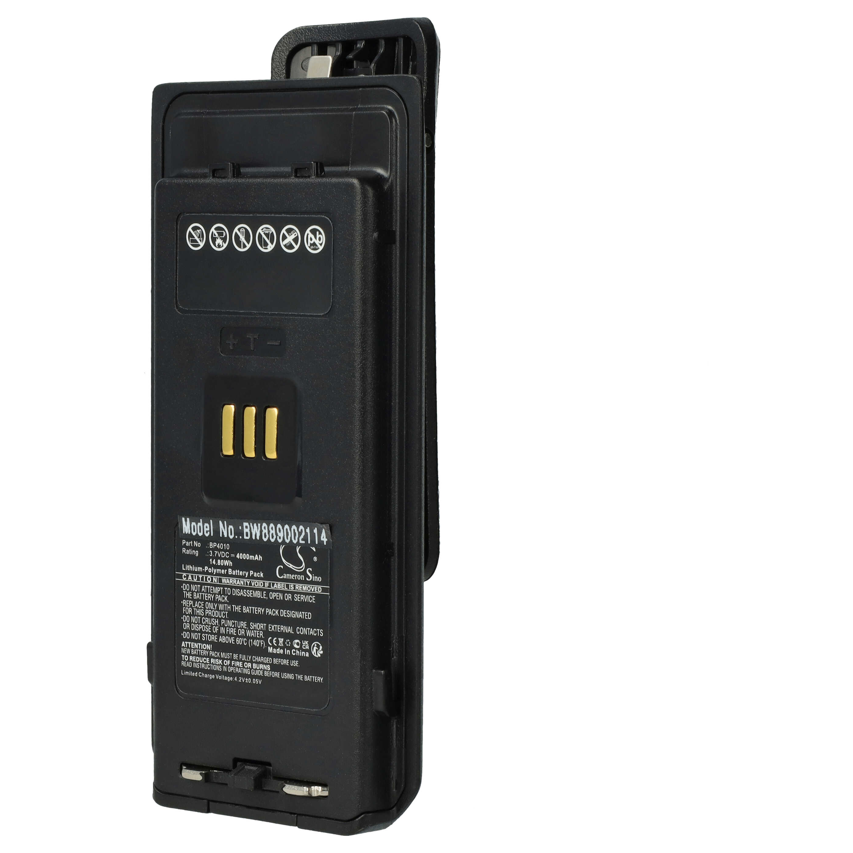Radio Battery Replacement for Hytera BP4010 - 4000 mAh 3.7 V Li-polymer + Belt Clip