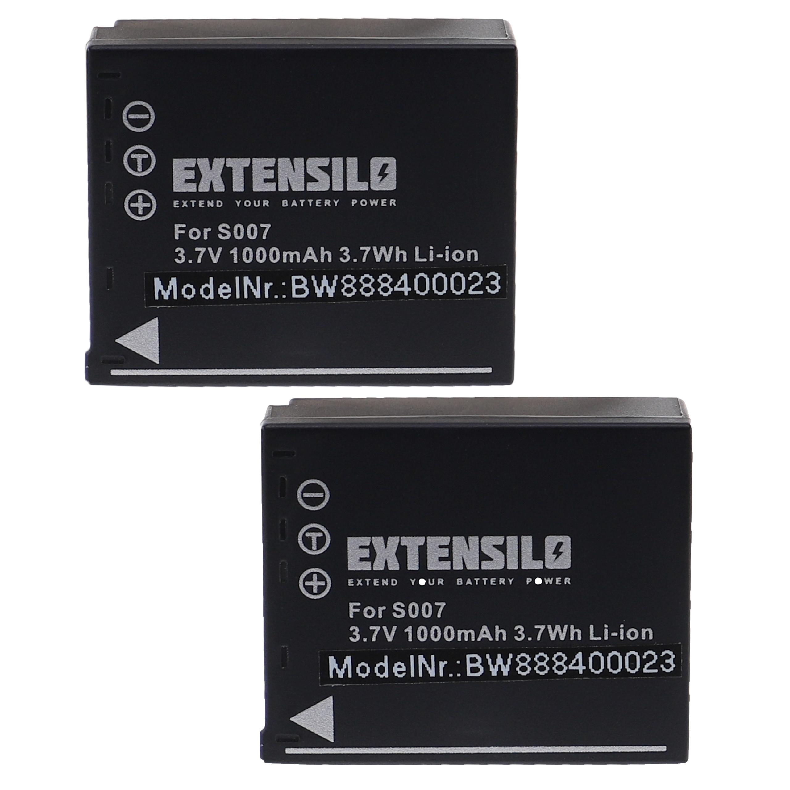 Batteries (2x pièces) remplace Panasonic CGA-S007, CGA-S007A/1B pour appareil photo - 1000mAh 3,7V Li-ion