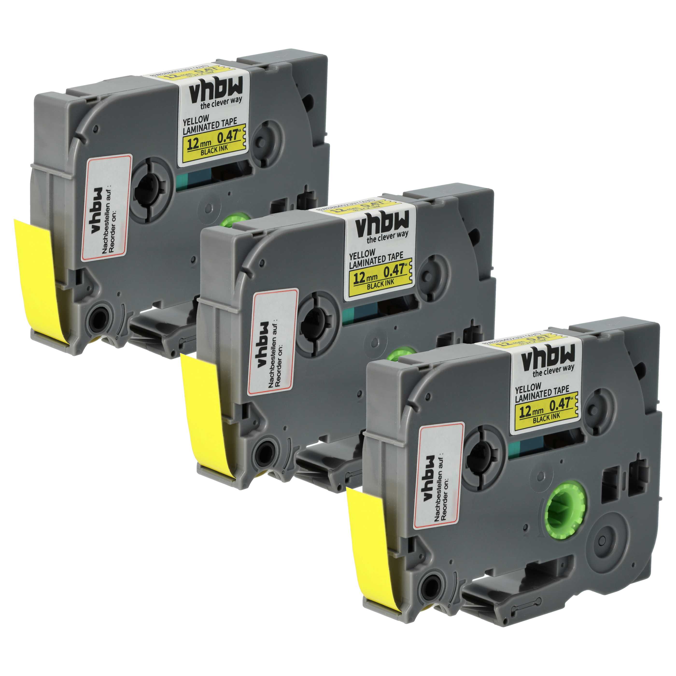 3x Label Tape replaces Brother TZE-631S - 12 mm Black to Yellow