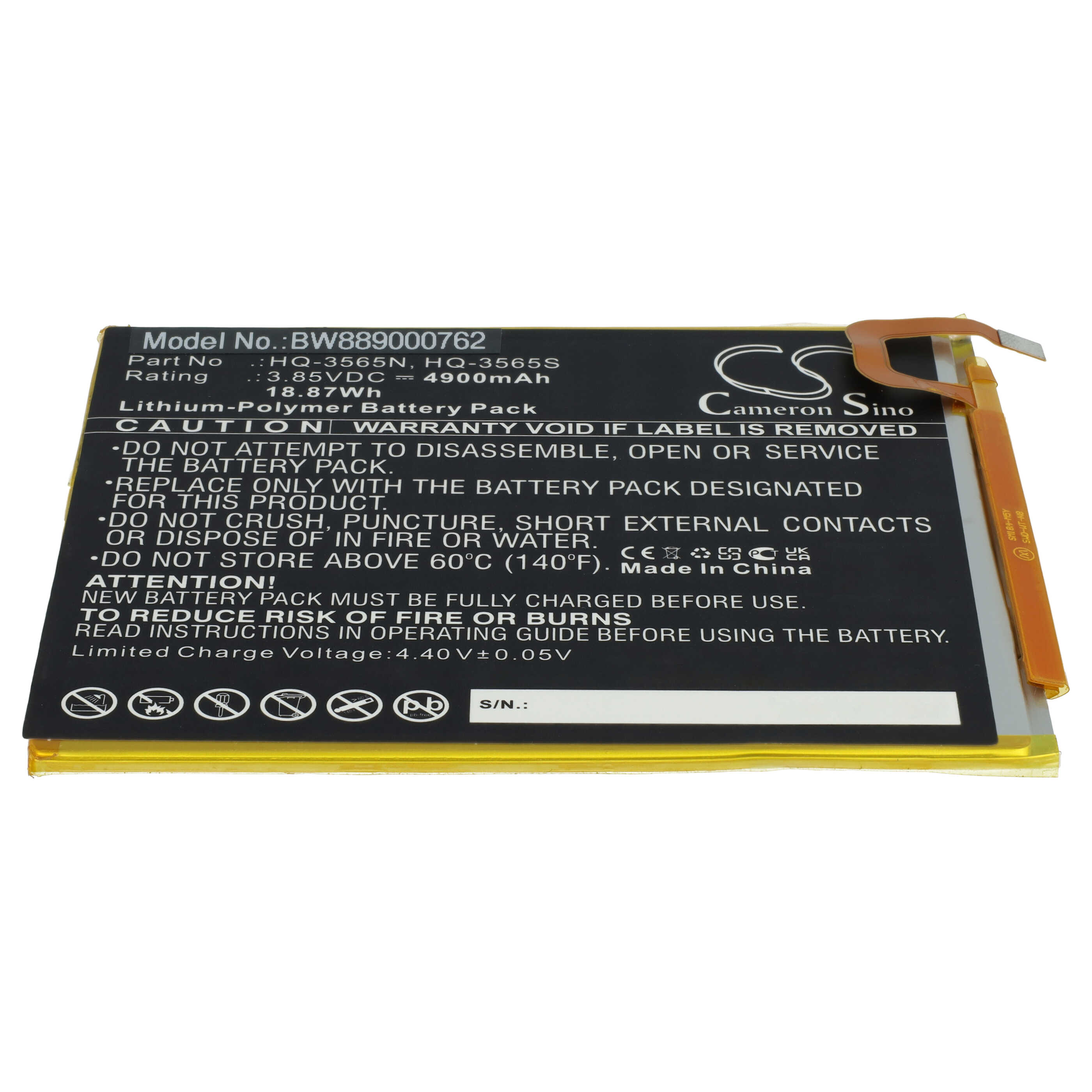 Tablet-Akku als Ersatz für Samsung HQ-3565S, HQ-3565N - 4900mAh 3,85V Li-Polymer