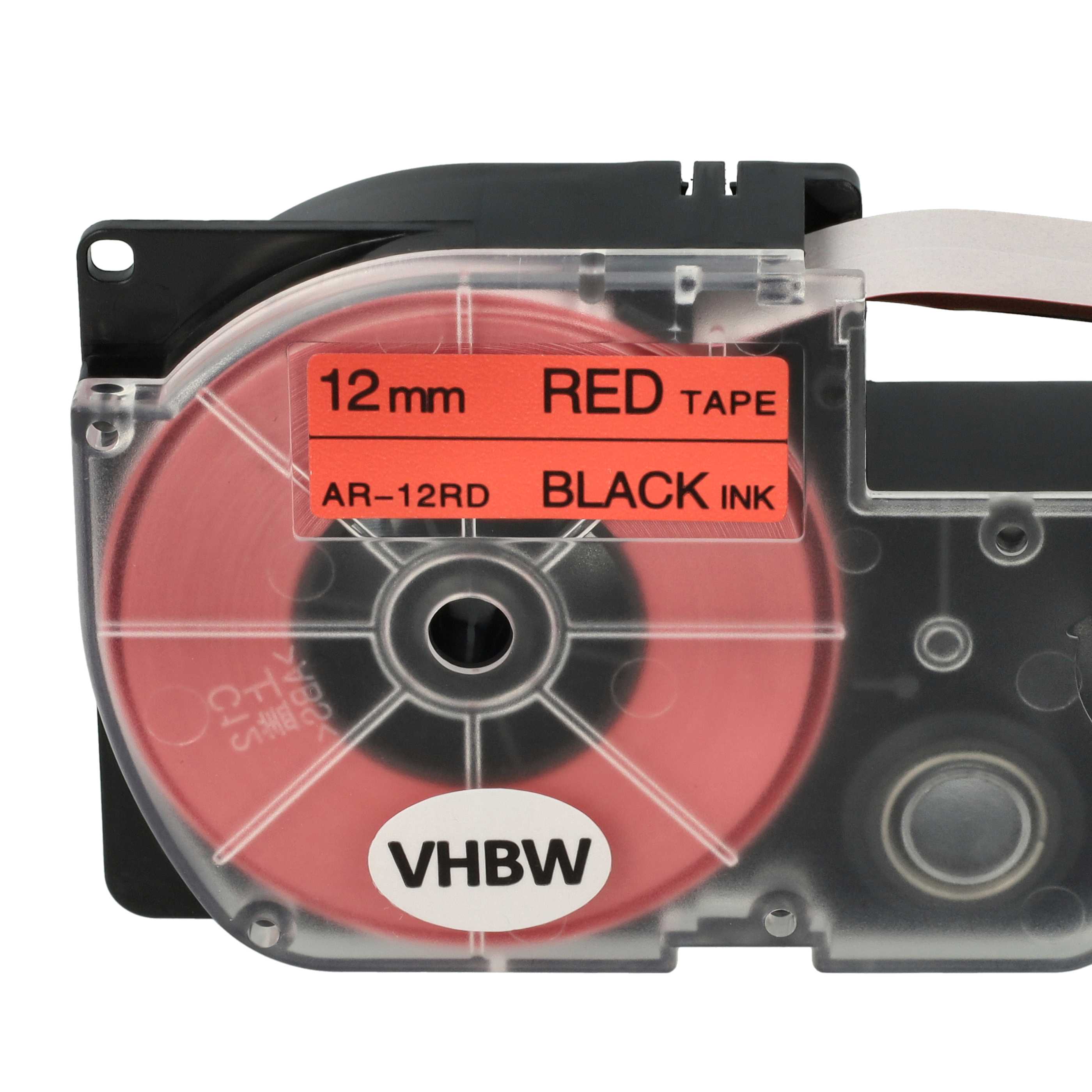 Schriftband als Ersatz für Casio XR-12RD1, XR-12RD - 12mm Schwarz auf Rot, Kunststoff