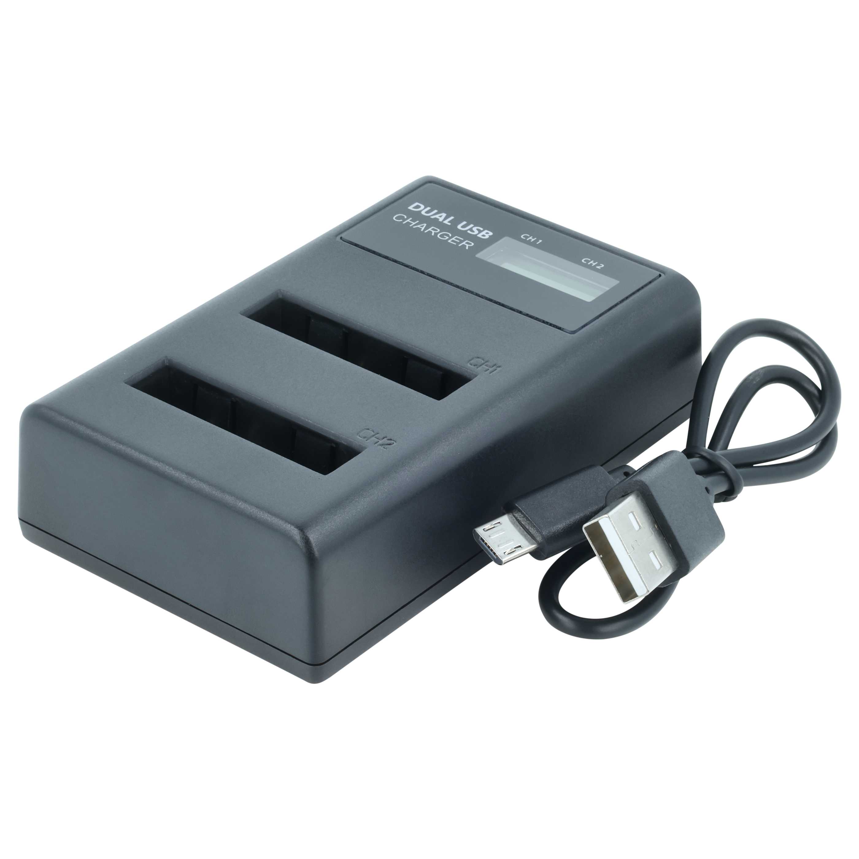 Battery Charger Micro-USB + USB-C + Cable Micro-USB suitable for Canon IXUS Digital Camera