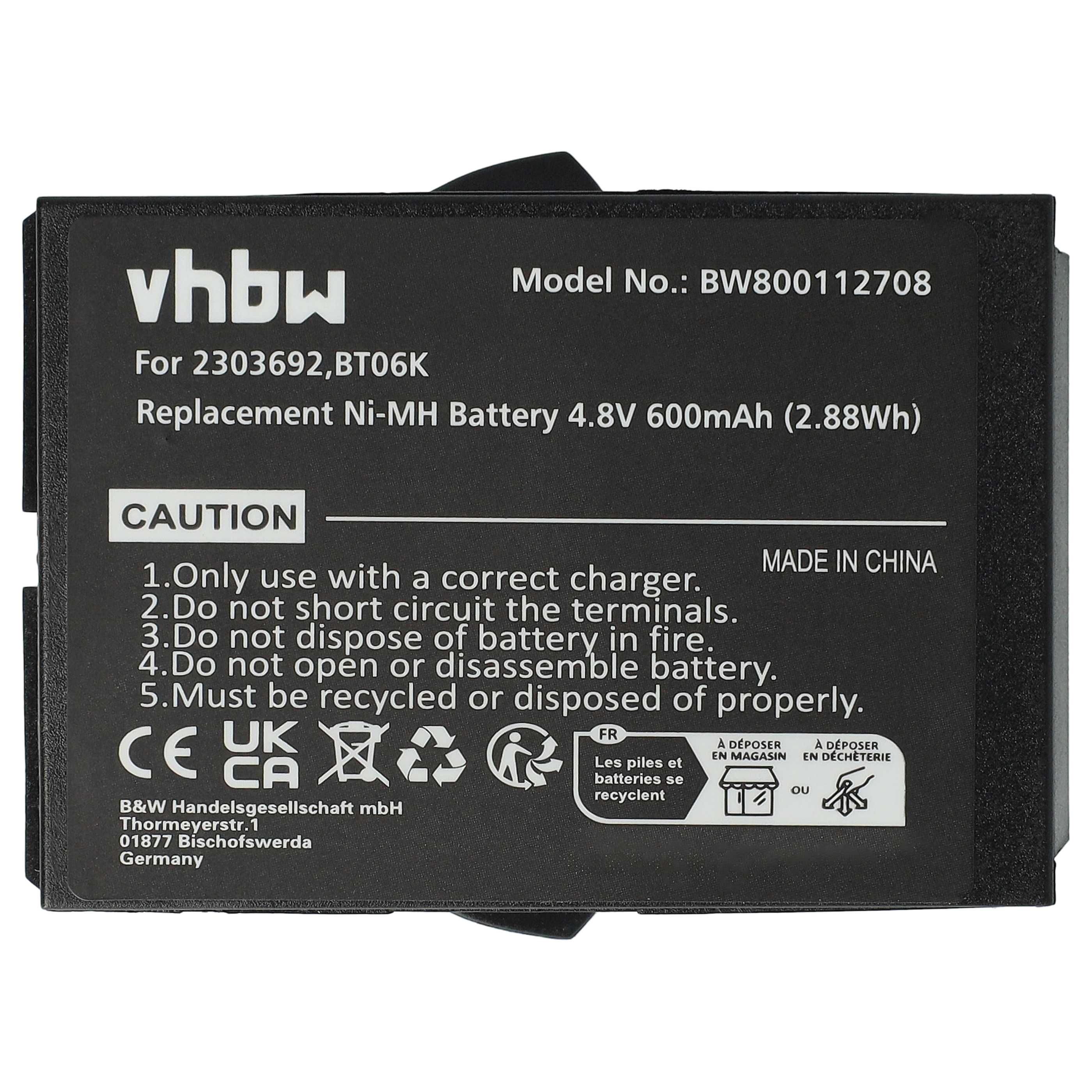 Batterie remplace Danfoss 2303692, BT06K pour télécomande industrielle - 600mAh 4,8V NiMH