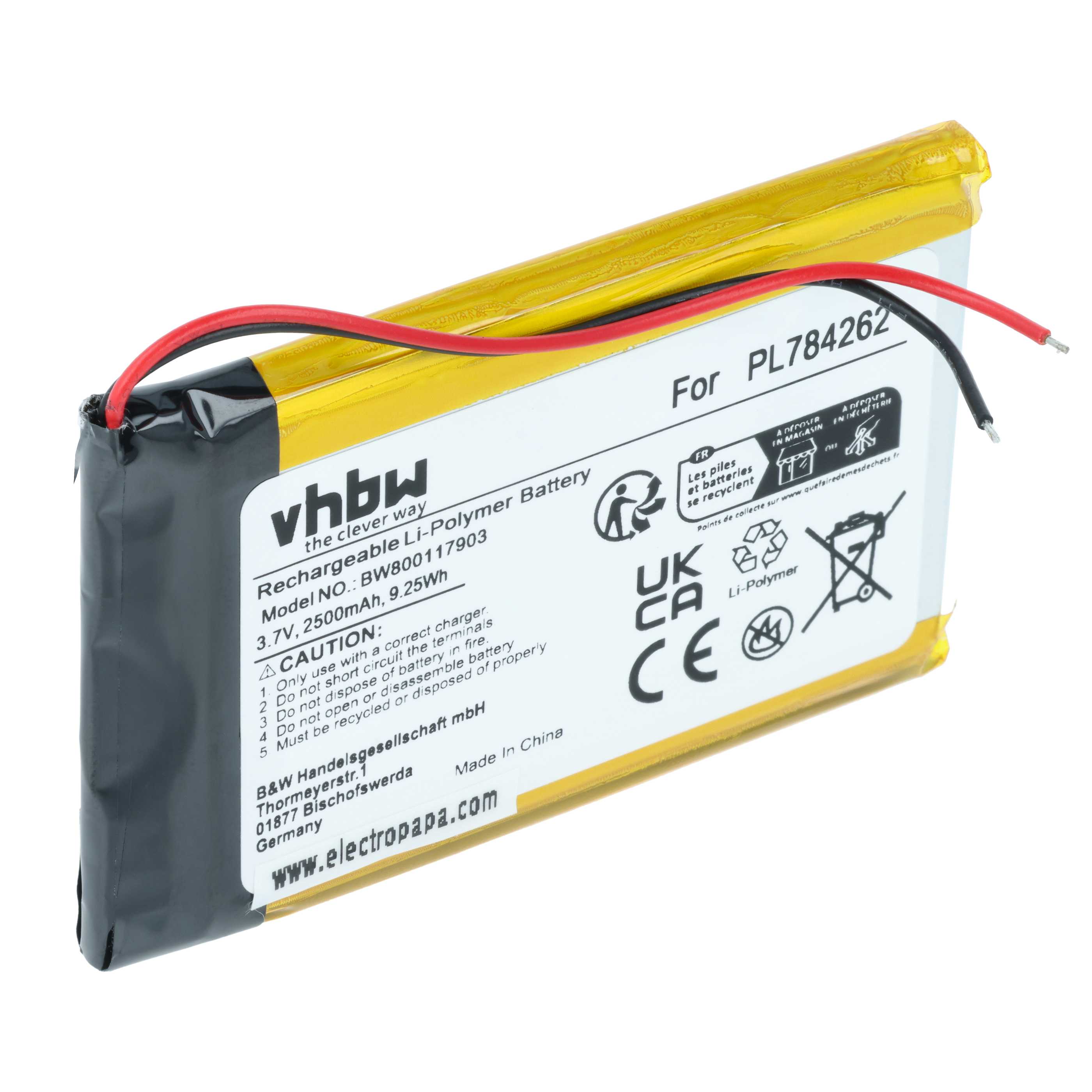 Akumulator do nawigacji GPS zamiennik Teasi PL784262 - 2500 mAh 3,7 V LiPo