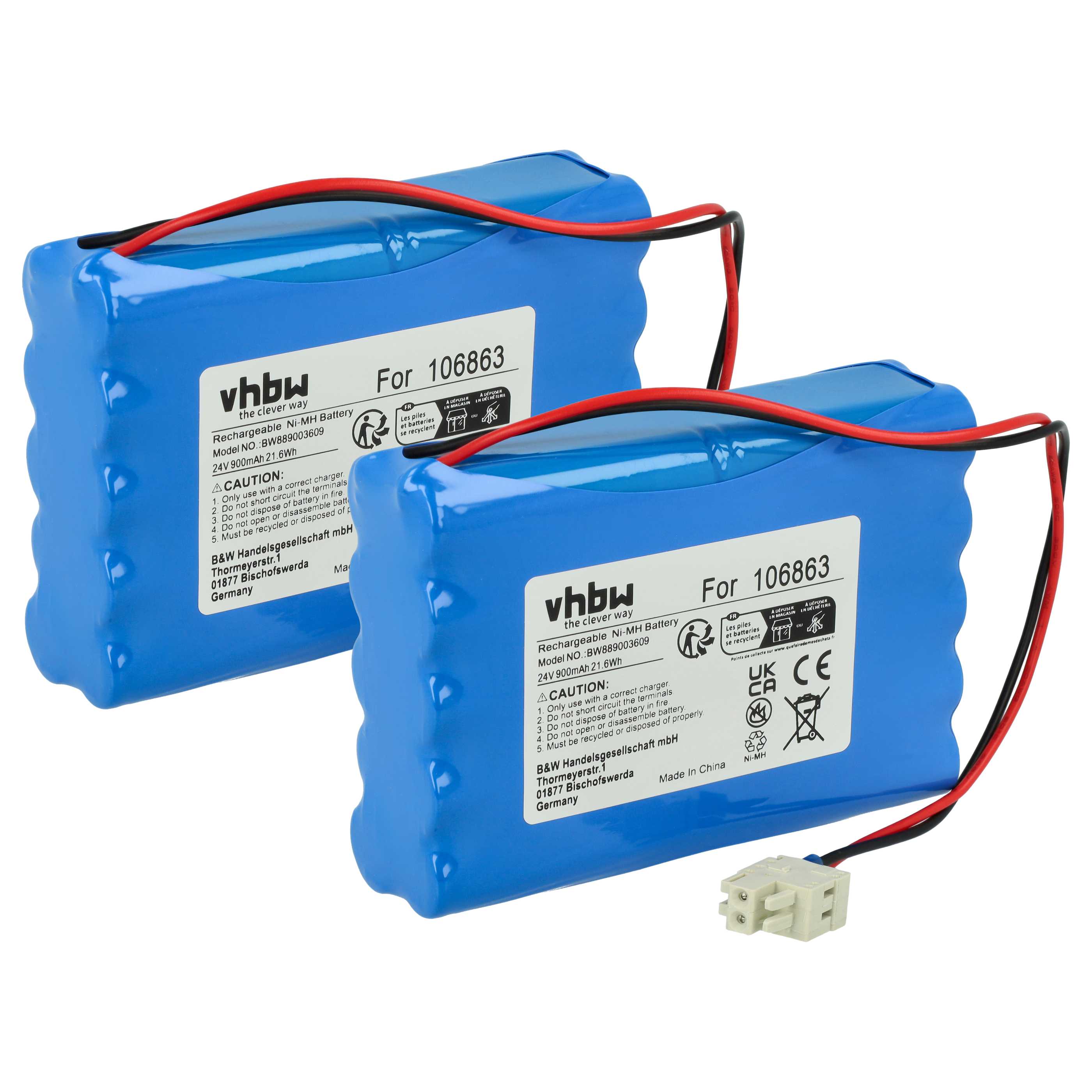 2x Batteries remplace Geze 25020, 106863, 20KR15/48 pour porte coulissante électrique Geze - 0,9Ah 24V NiMH