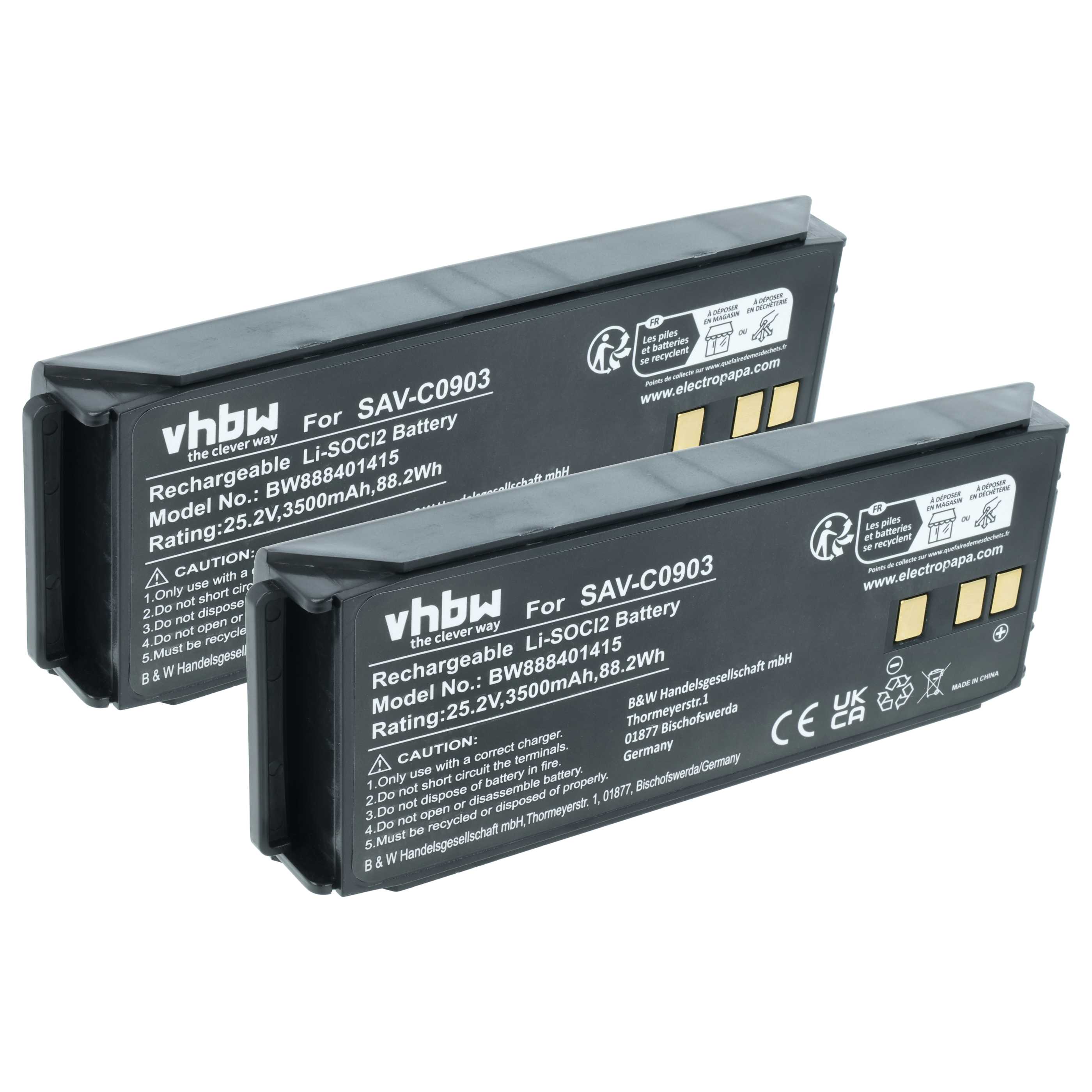 Medical Equipment 2x Battery replaces Saver One SAV-C0903 - 3500 mAh 25.2 V Li-SOCl2