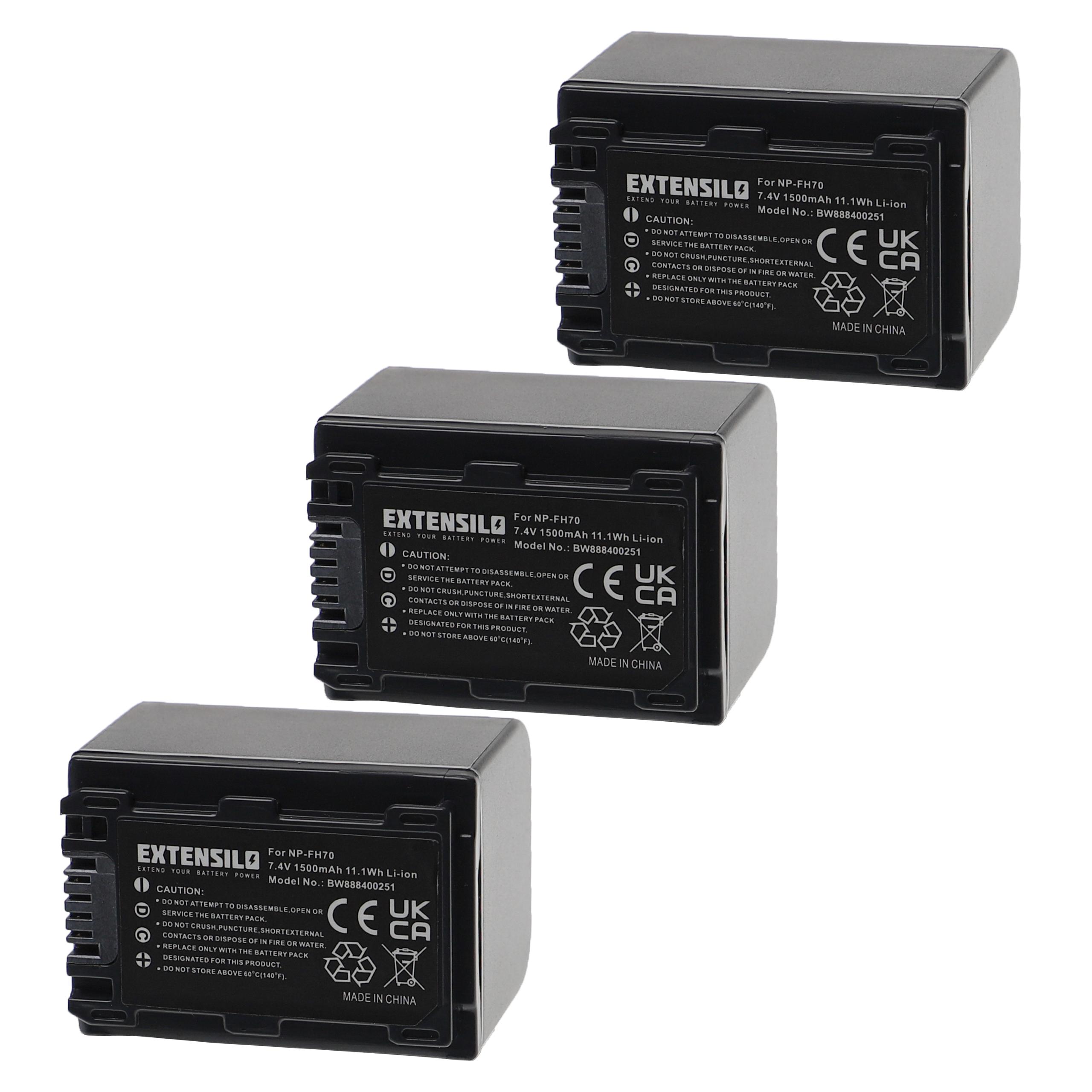 Battery (3 Units) Replacement for Sony NP-FH70 - 1500mAh, 7.4V, Li-Ion