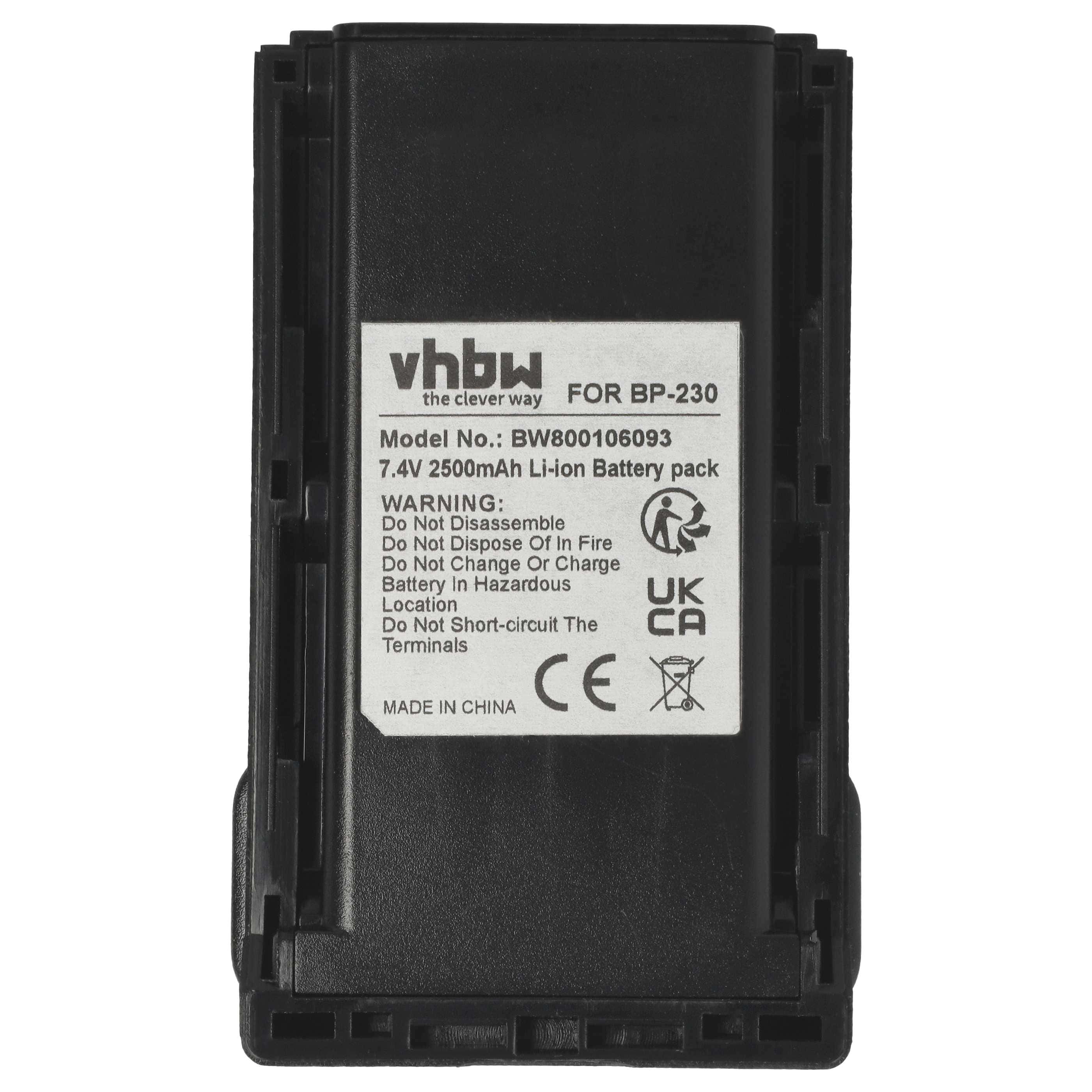Radio Battery replaces Icom BJ-2000, BP-232, BP-232H, BP-231, BP-231N, BP-230, BP-230N - 2500 mAh 7.4 V Li-Ion