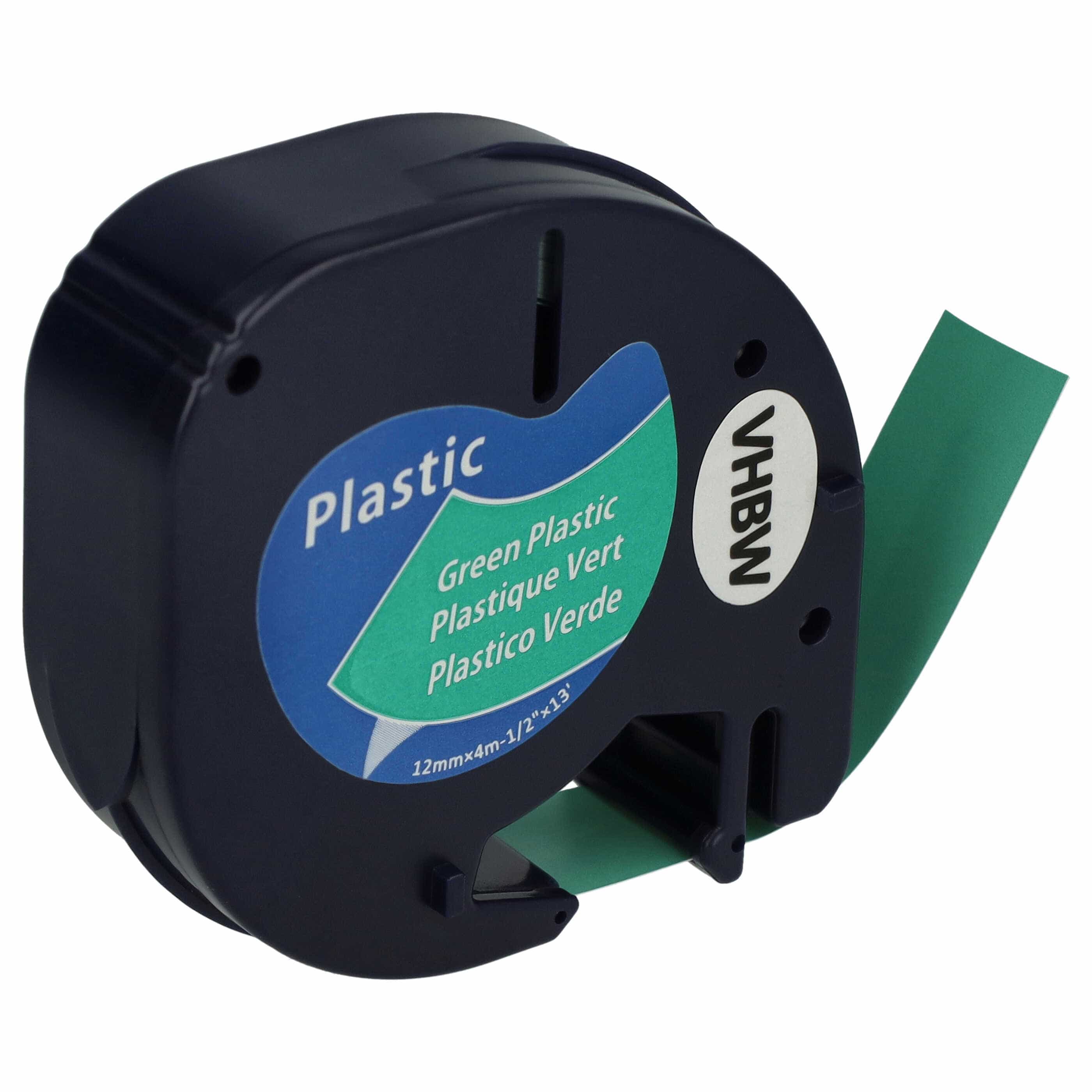 Label TapePlastic as Replacement for Dymo 91224, S0721640 - 12 mm Black to Green, plastic