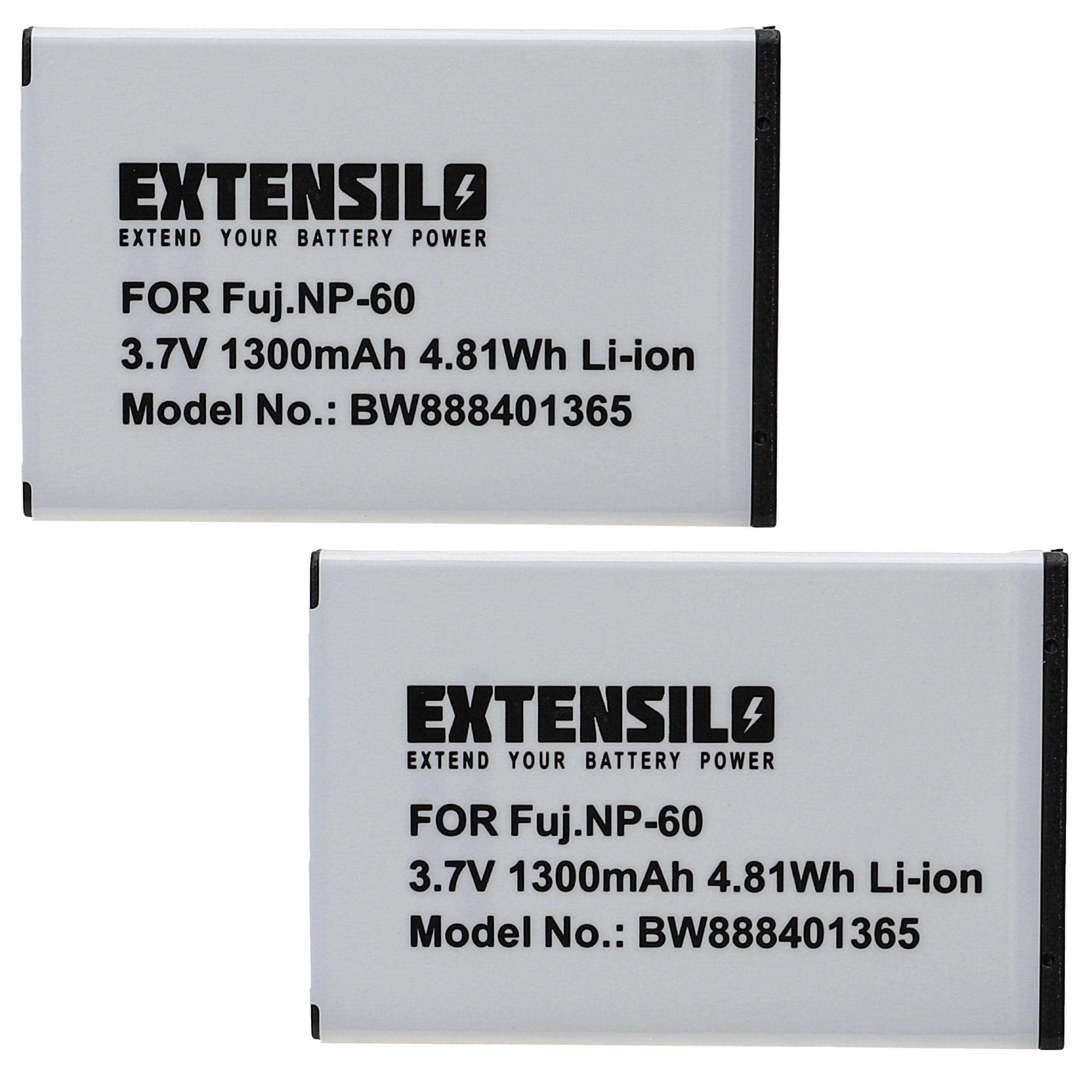 2x Battery replaces Casio NP-30 - 1300mAh, 3.7V, Li-Ion