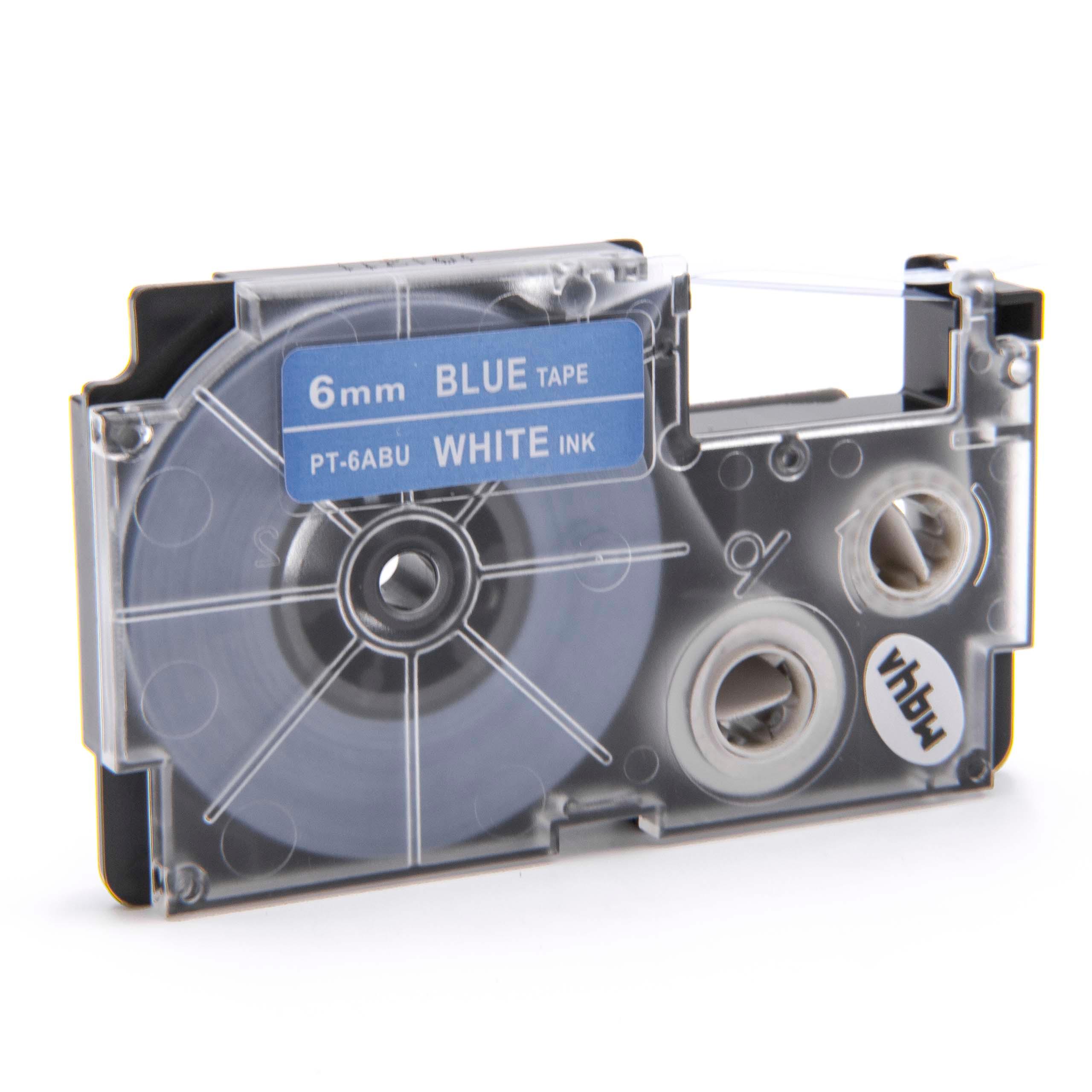 Cassette à ruban remplace Casio XR-6ABU, XR-6ABU1 - 6mm lettrage Blanc ruban Bleu