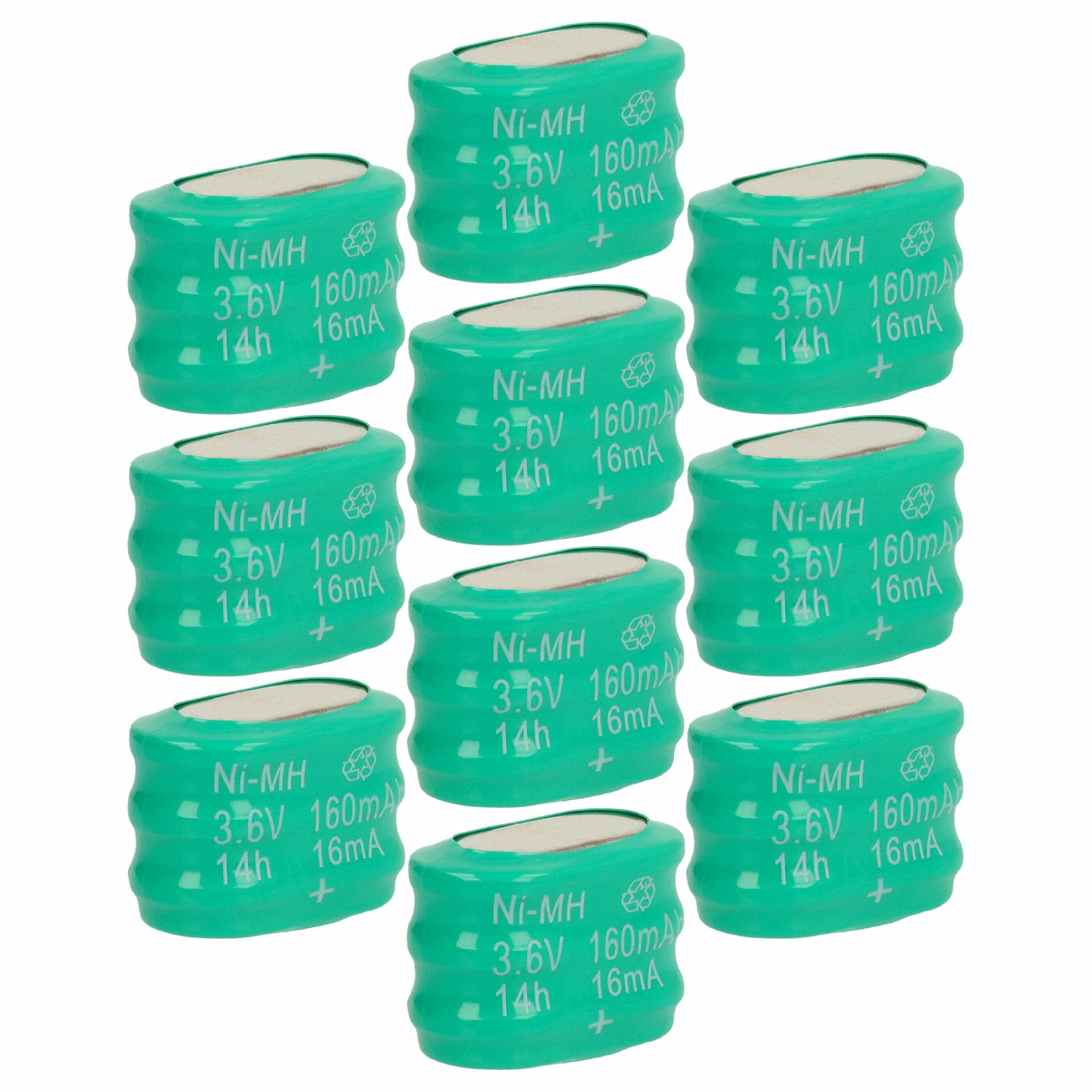 10x Button Cell Battery Type 3/V150H for Model Building Solar Lamps etc. - 150 mAh 3.6 V NiMH