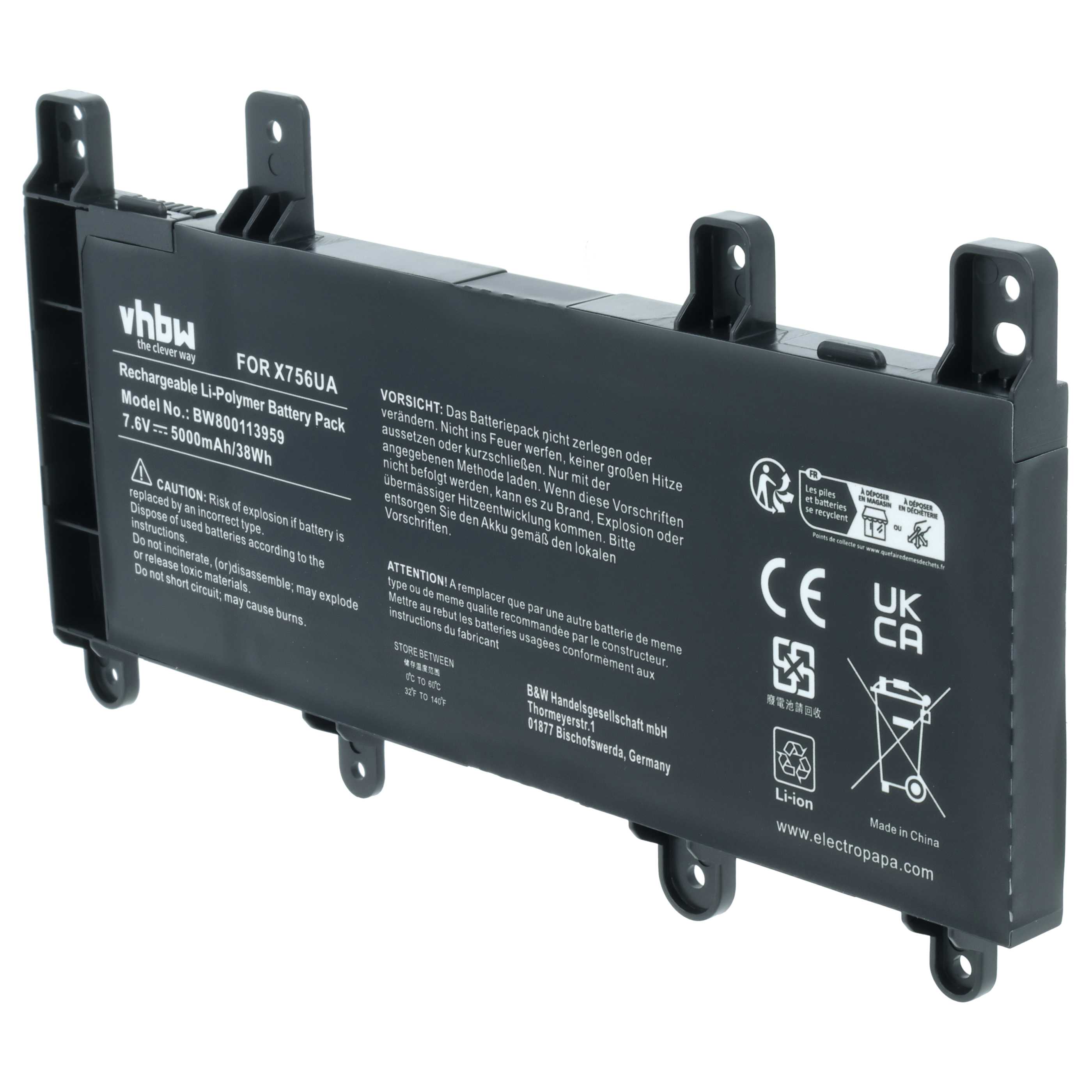 Akumulator do laptopa zamiennik Asus 0B200-01800100, C21-N1515, C21N1515 - 5000 mAh 7,6 V LiPo, czarny