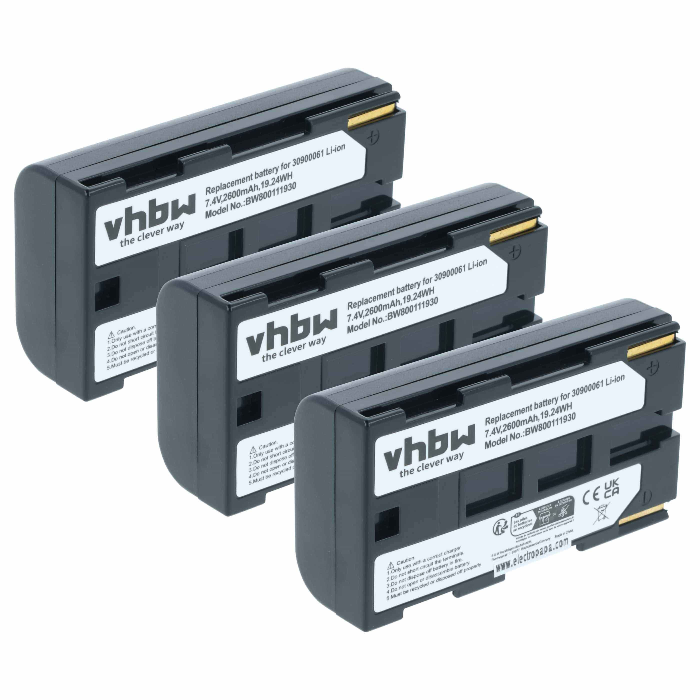 3x Battery replaces Canon BP-911, BP-914, BP-915, BP-924, BP-927, BP-930, BP-941 - 2600mAh, 7.2V, Li-Ion