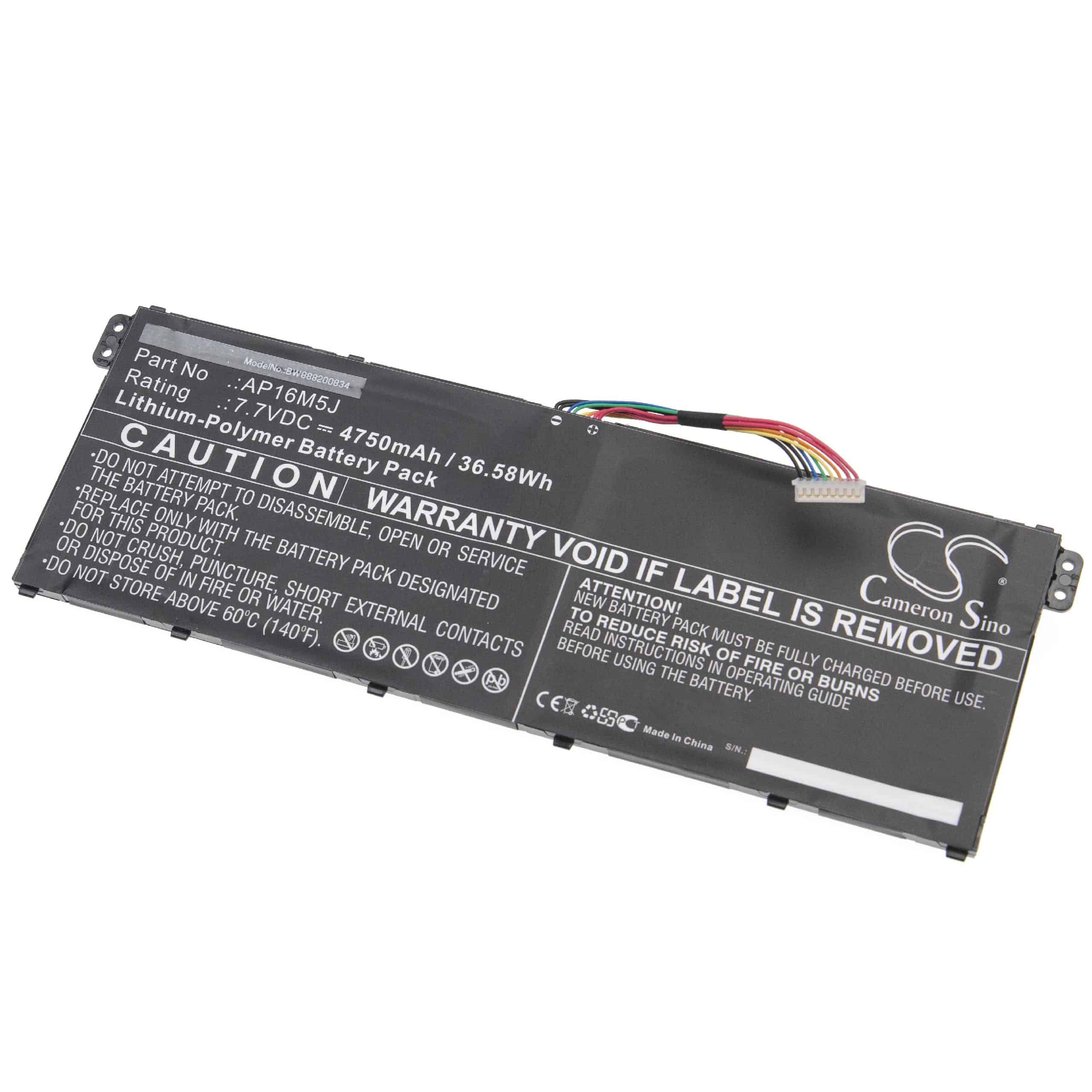 Notebook Battery Replacement for Acer AP16M5J, KT.00205.004, KT.00205.005 - 4750mAh 7.7V Li-polymer, black