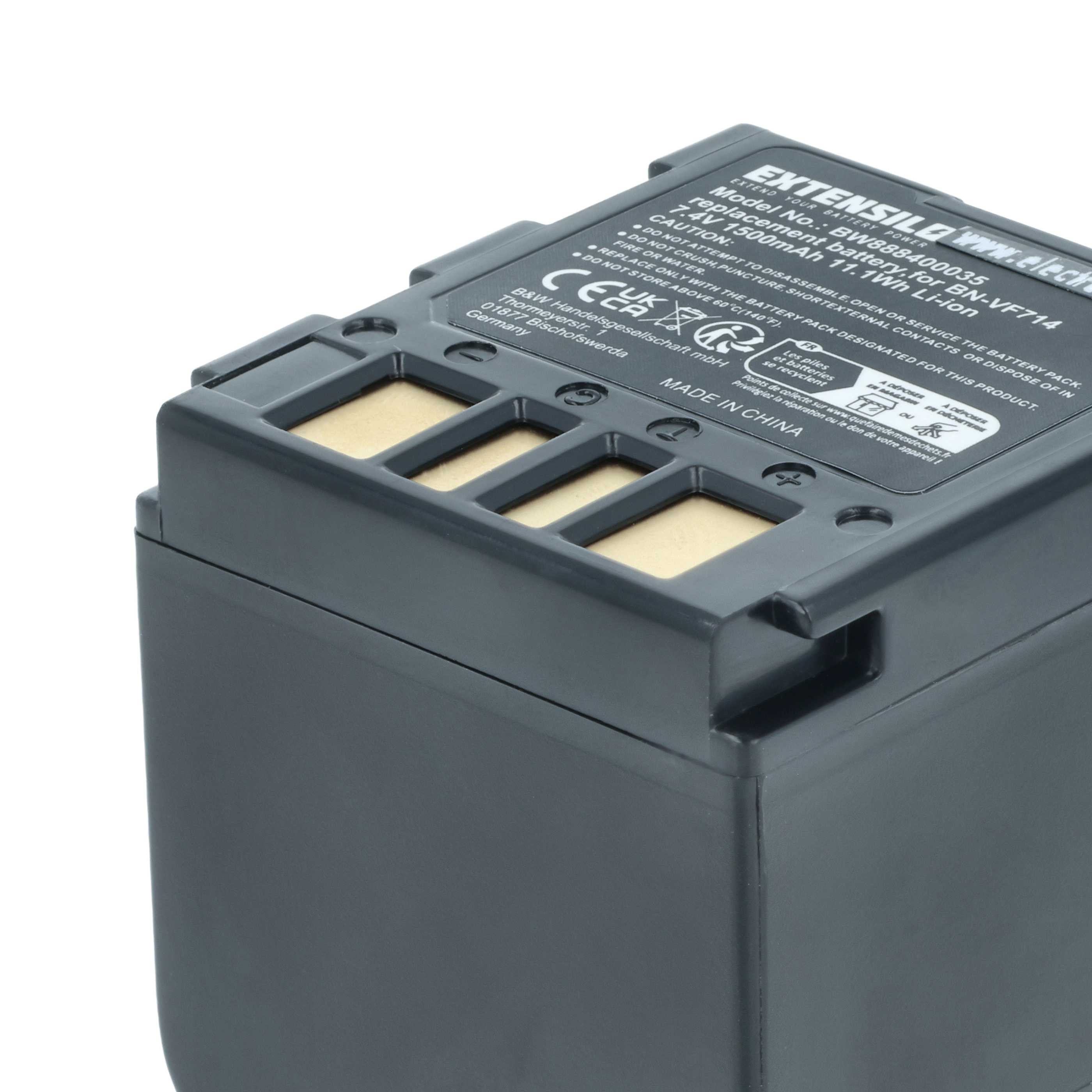 Batteria sostituisce JVC BN-VF707, BN-VF707U, BN-VF714, BN-VF714U per fotocamera - 1500mAh 7,4V Li-Ion