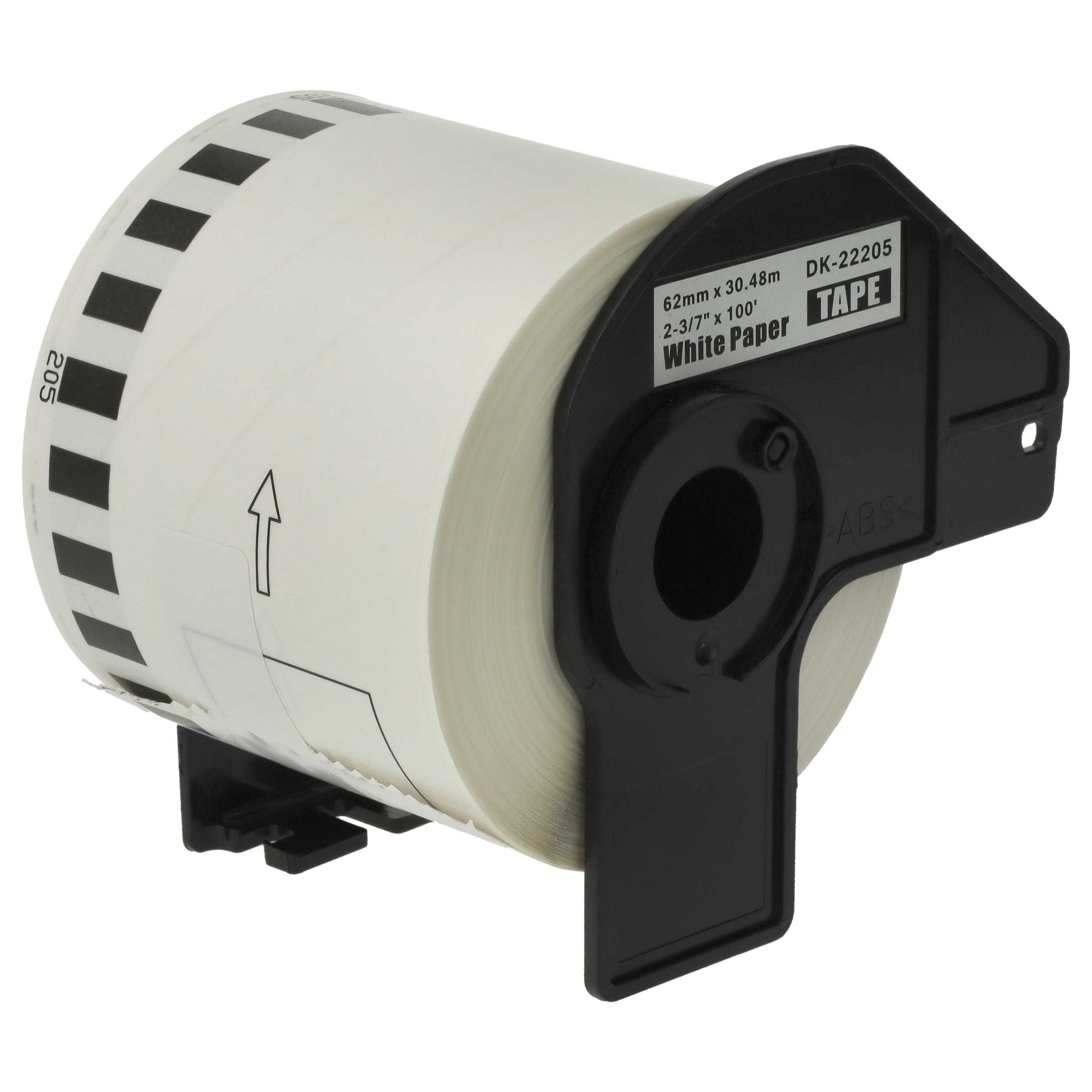 2x Label Roll replaces Brother DK-22205 Labeller - Premium 62 mm x 30.48 m + Holder