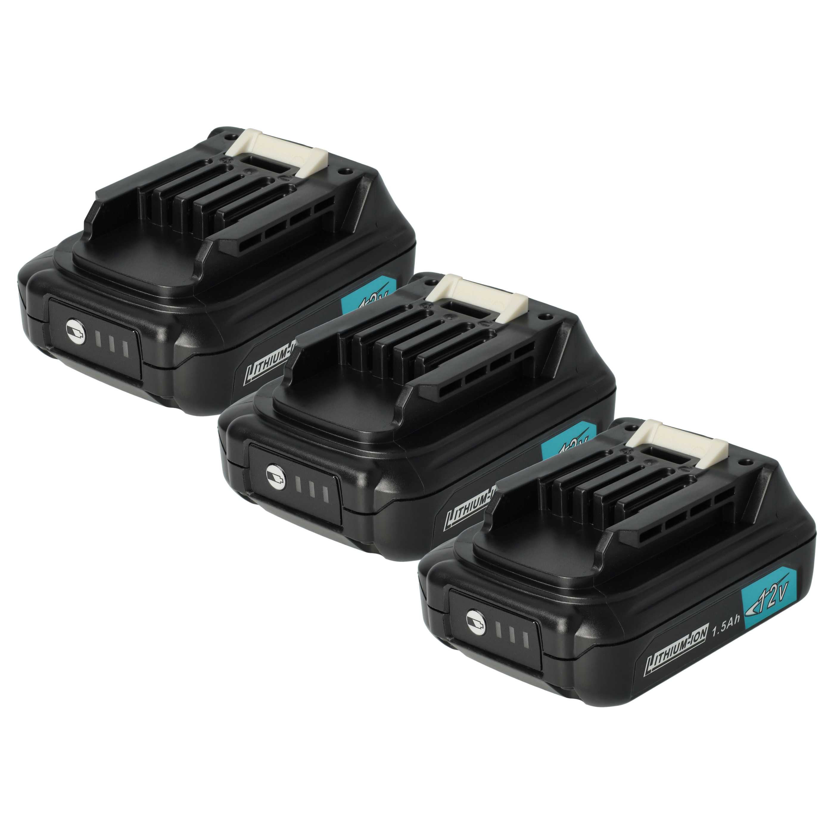 3x Batería para herramienta reemplaza Makita 197396-9, 197402-0, 197390-1, 197394-3 - 1500 mAh, 12 V, Li-Ion