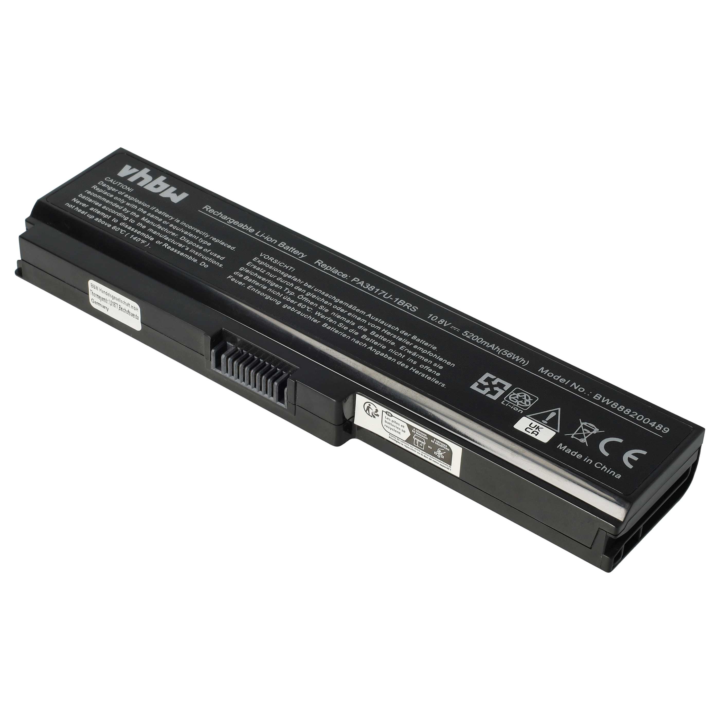 Notebook Battery Replacement for Toshiba PA3817U-1BRS, PA3817U-1BAS - 5200 mAh 10.8 V Li-polymer, black