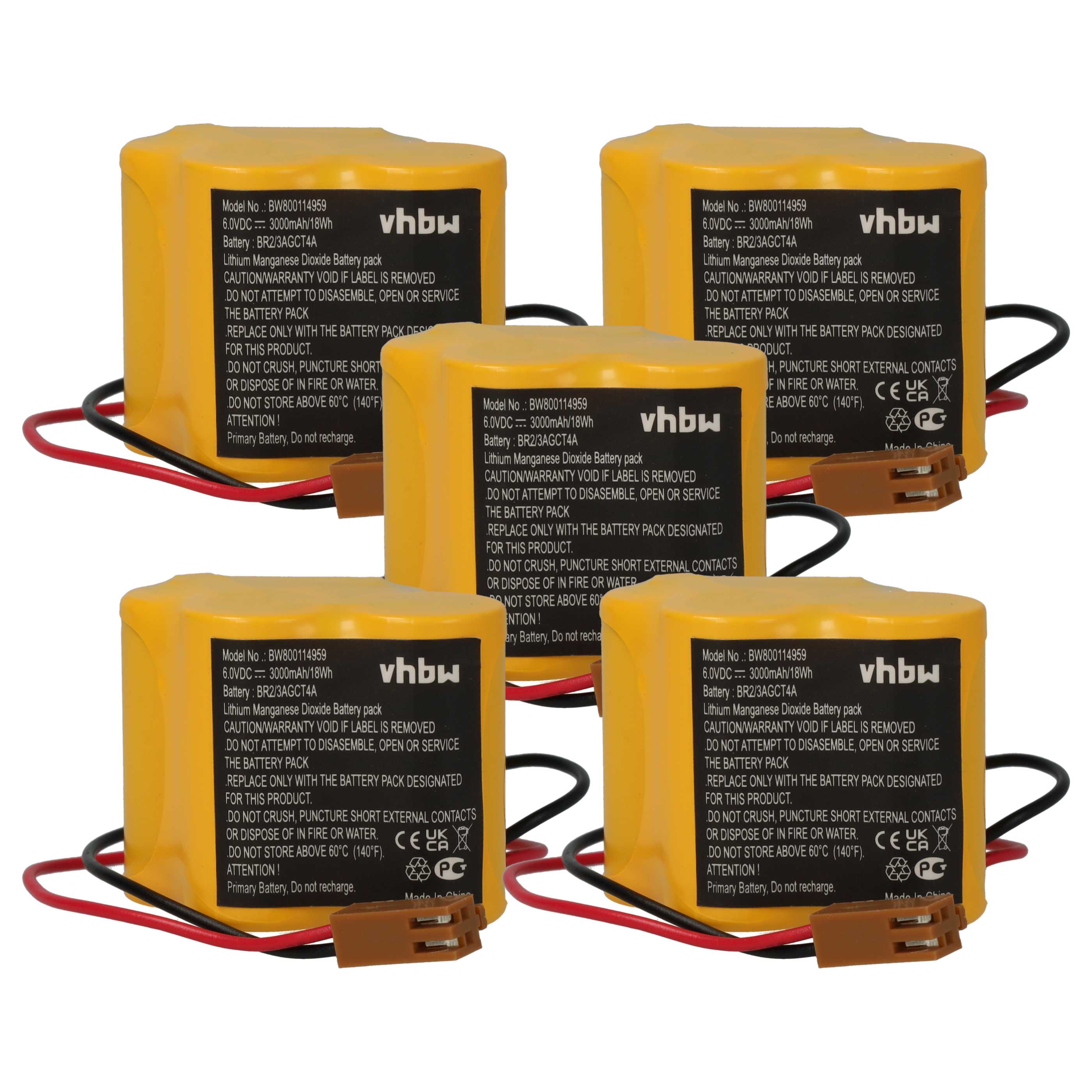 5x Batería reemplaza Dantona Matt Pack (con conector marrón) para controlador (3000 mAh, 6 V, Li-MnO2)