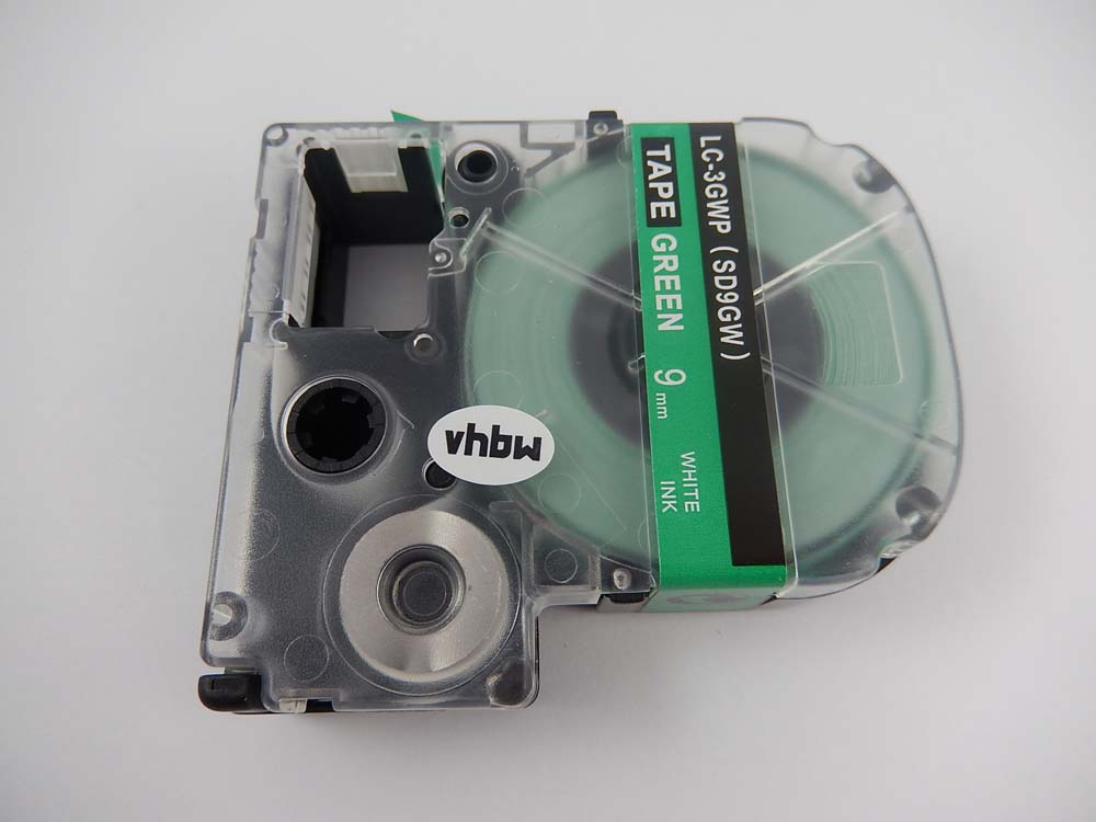 Cassette à ruban remplace Epson LC-3GWP - 9mm lettrage Blanc ruban Vert