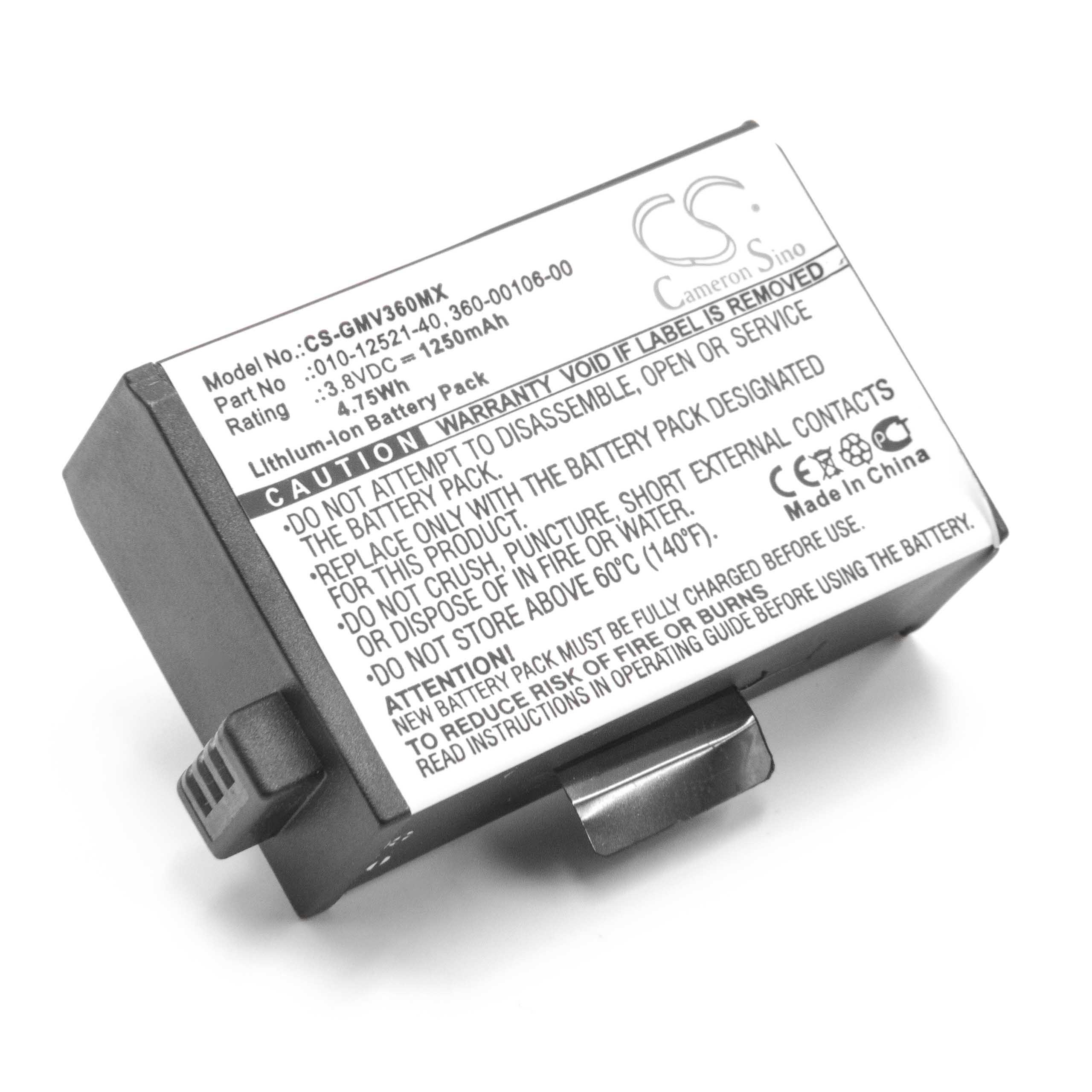 Batterie remplace Garmin 010-12521-40, 360-00106-00 pour caméscope - 1250mAh 3,8V Li-ion