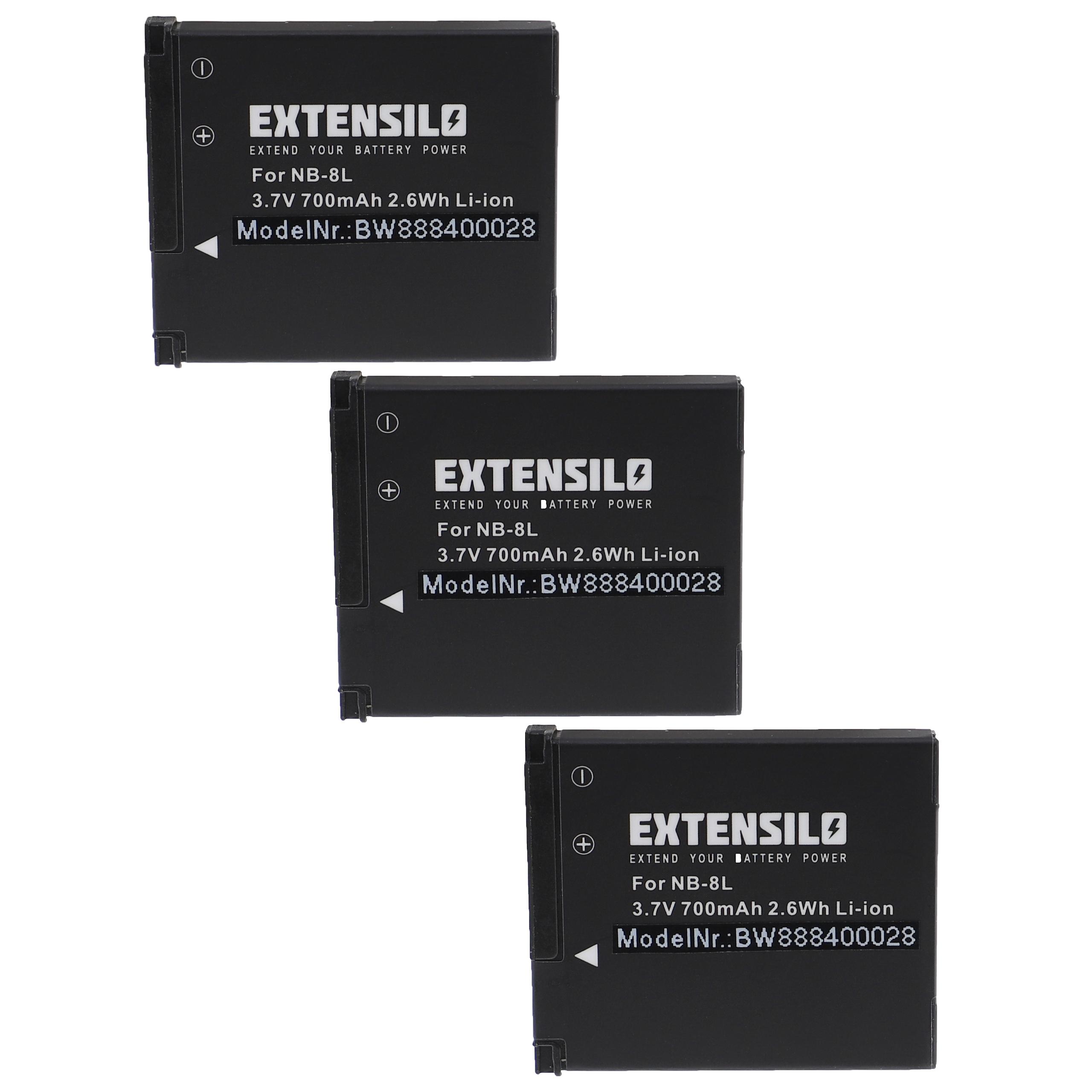3x Battery replaces Canon NB-8L - 700mAh, 3.7V, Li-Ion